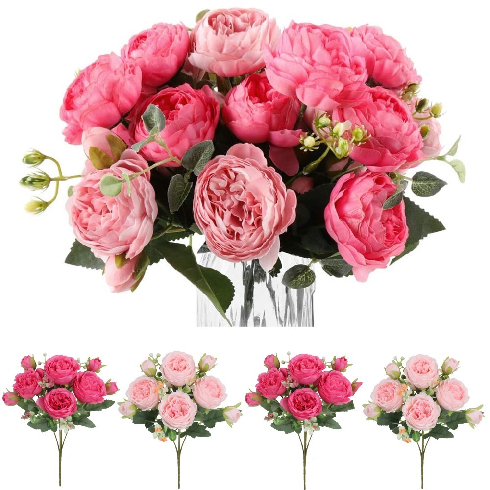 4Pcs Silk Peonies Artificial Flowers 36 Heads Bulk Peony Bouquet Wedding Decor