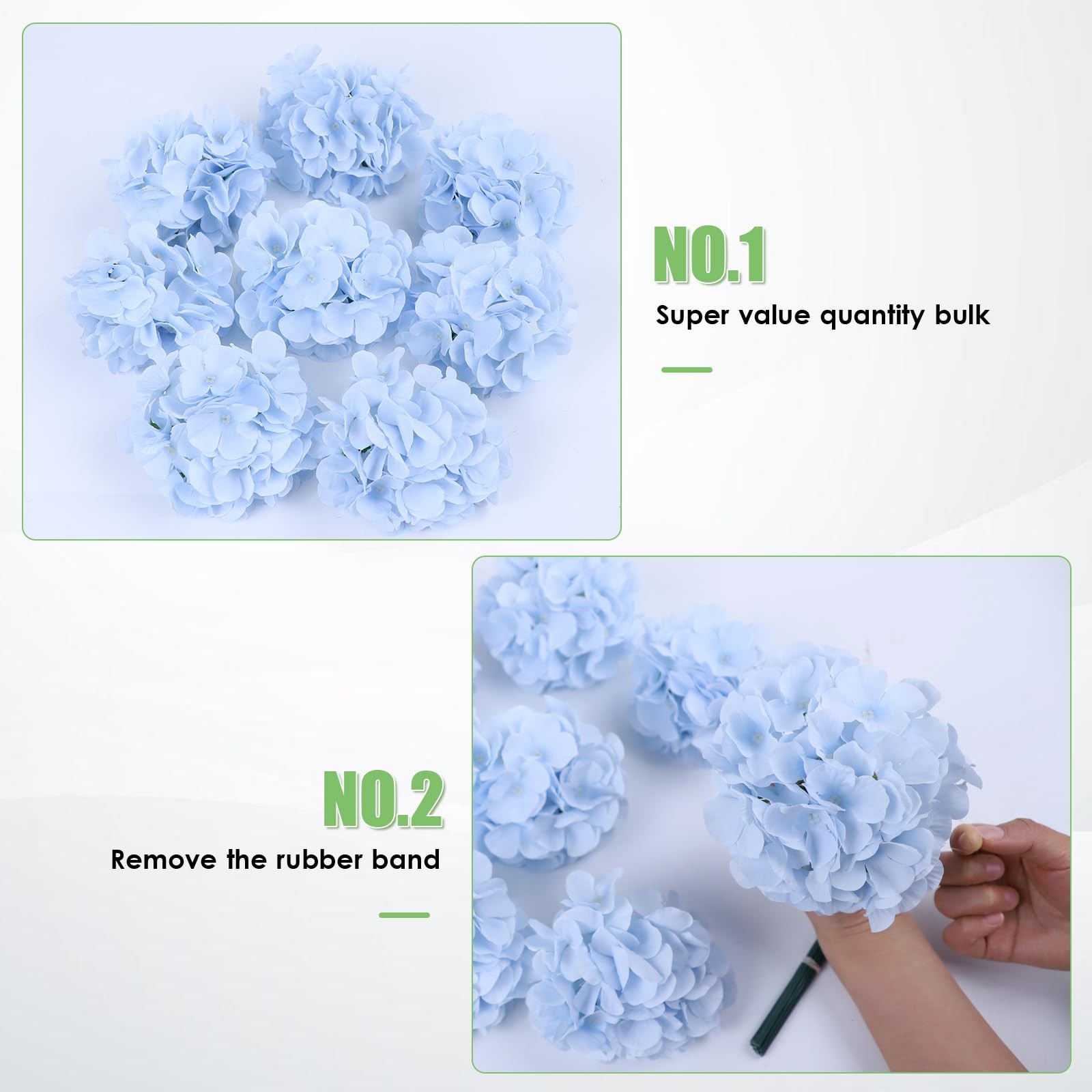 65pcs Baby Blue Fake Flowers Hydrangea Artificial Flowers Bulk (Not Squished,…