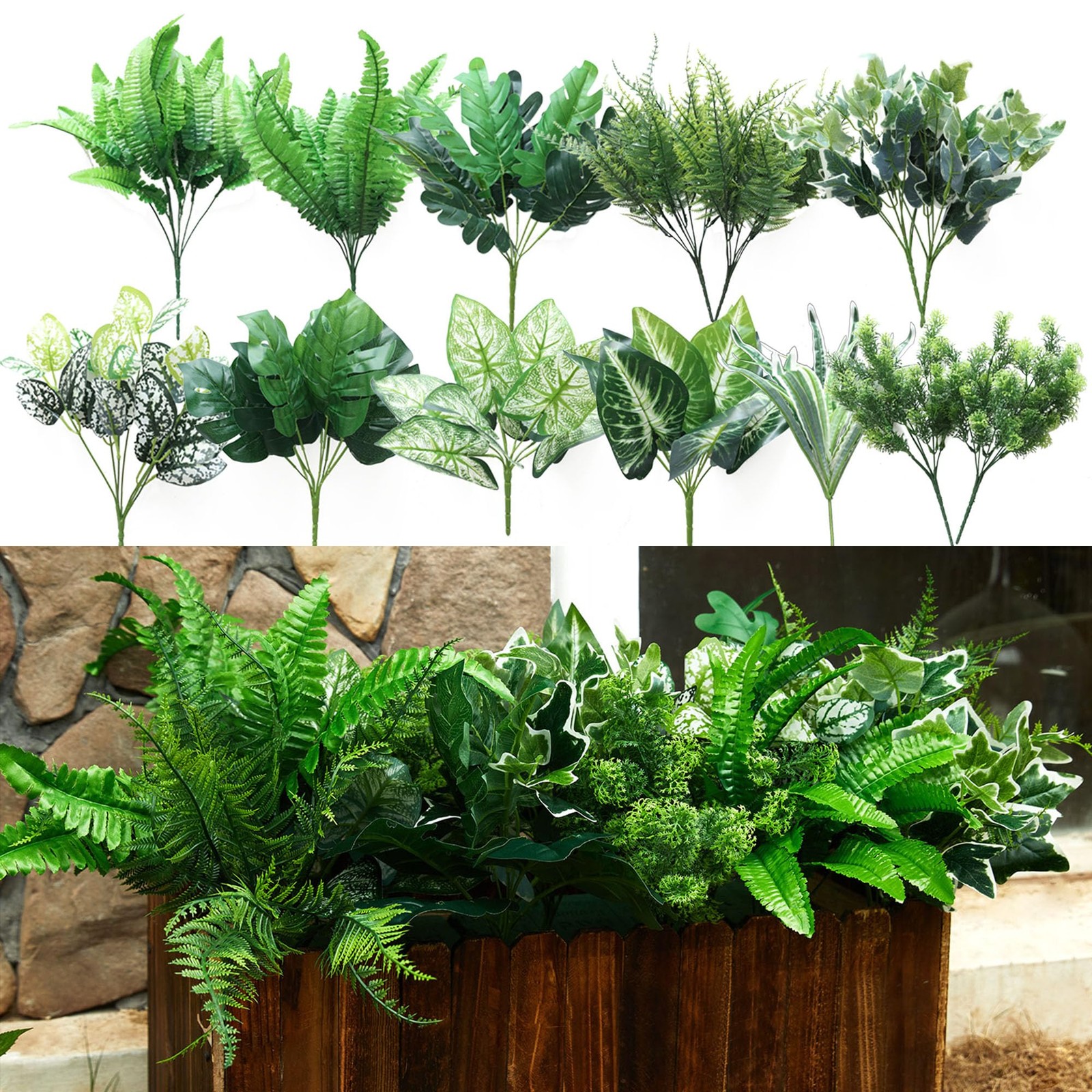 Best PARTY JOY 14 Bunches Fake Plants Outdoor, Bushes UV Resistant Artificial