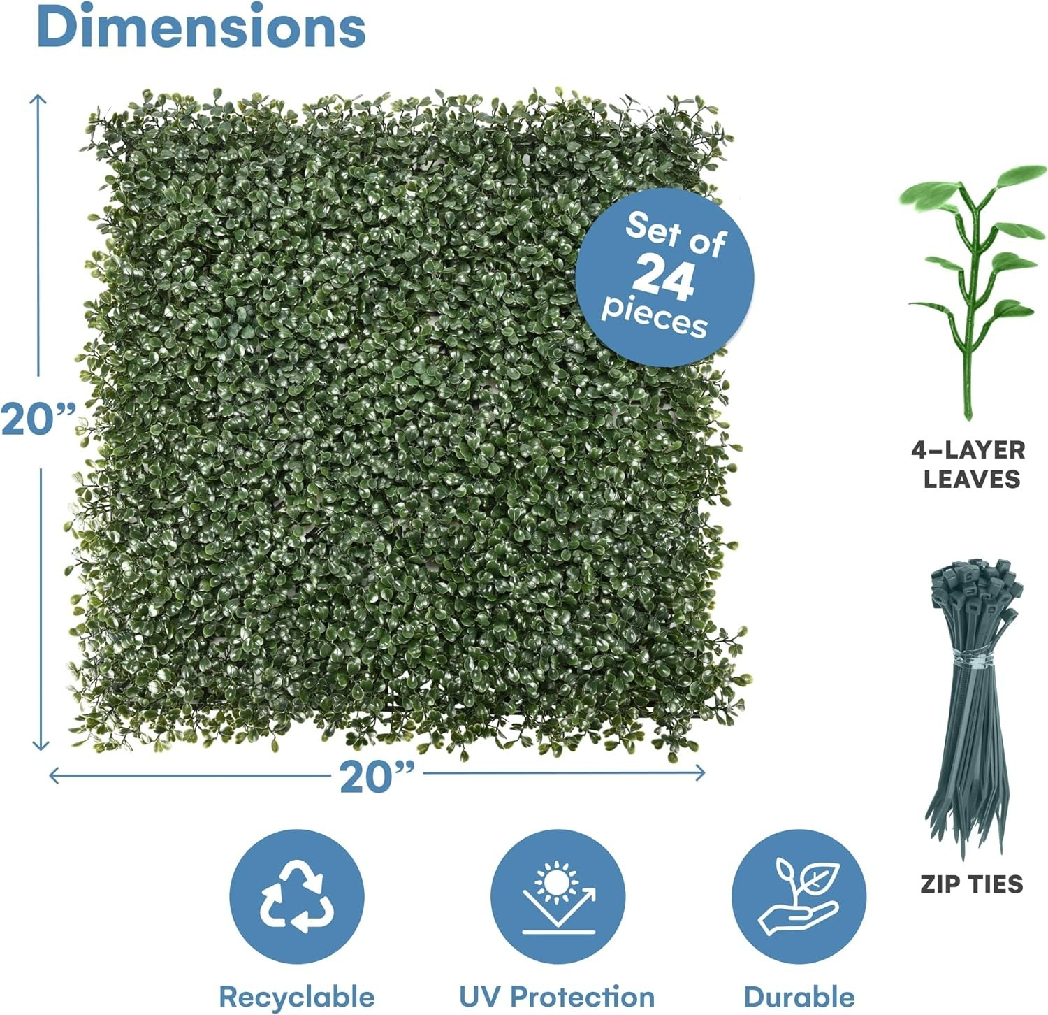 DIY-Friendly Greenery Wall Panels 20”x20” – 6 Pack with Accessories Included