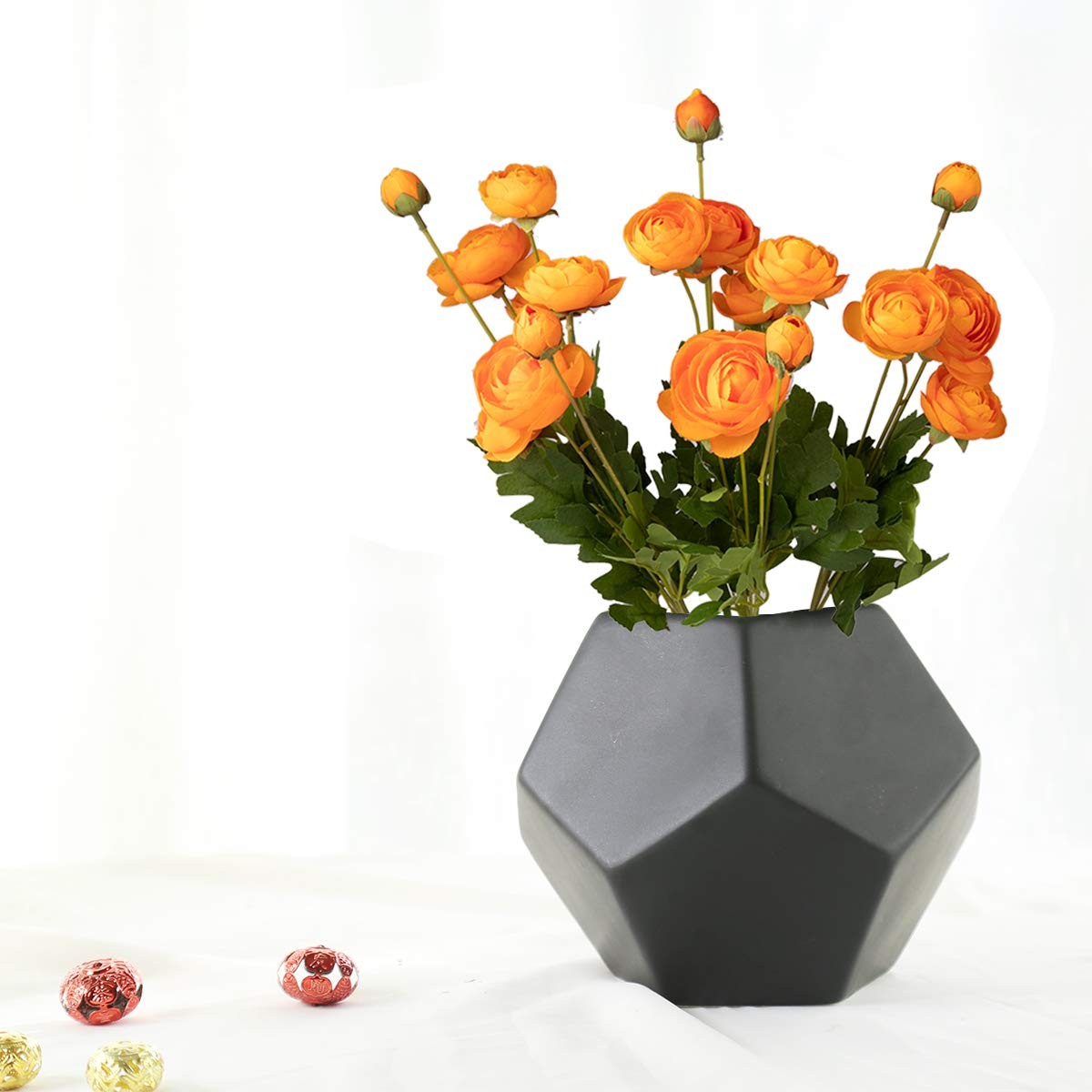 5 Stems Artificial Silk Ranunculus Flowers Orange 23″ Tall,UV Resistant,Benda…