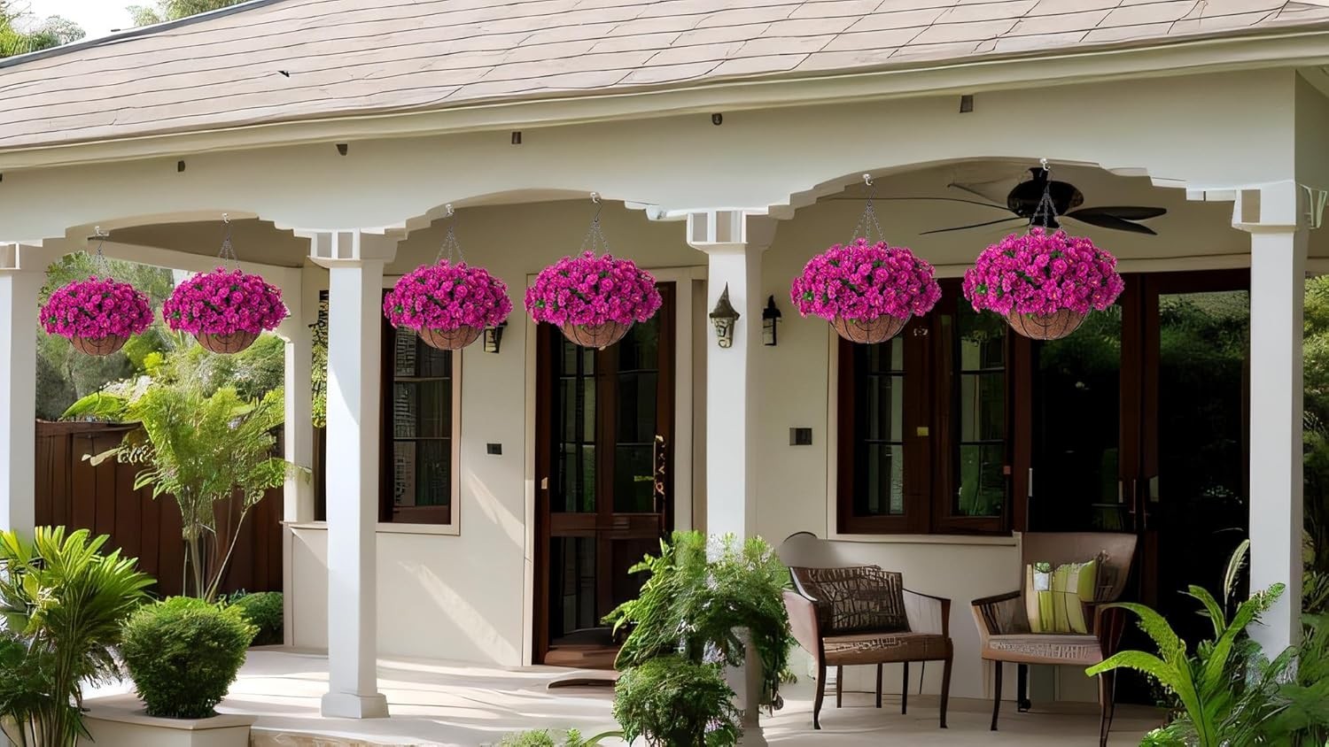 Artificial Hanging Flower Plants with Basket for Outdoor Decoration, Faux Pet…