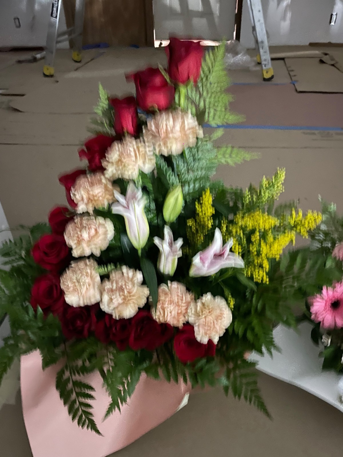 Fresh Mixed Flower Arrangement Centerpiece w/ Roses, Carnations & Lilies