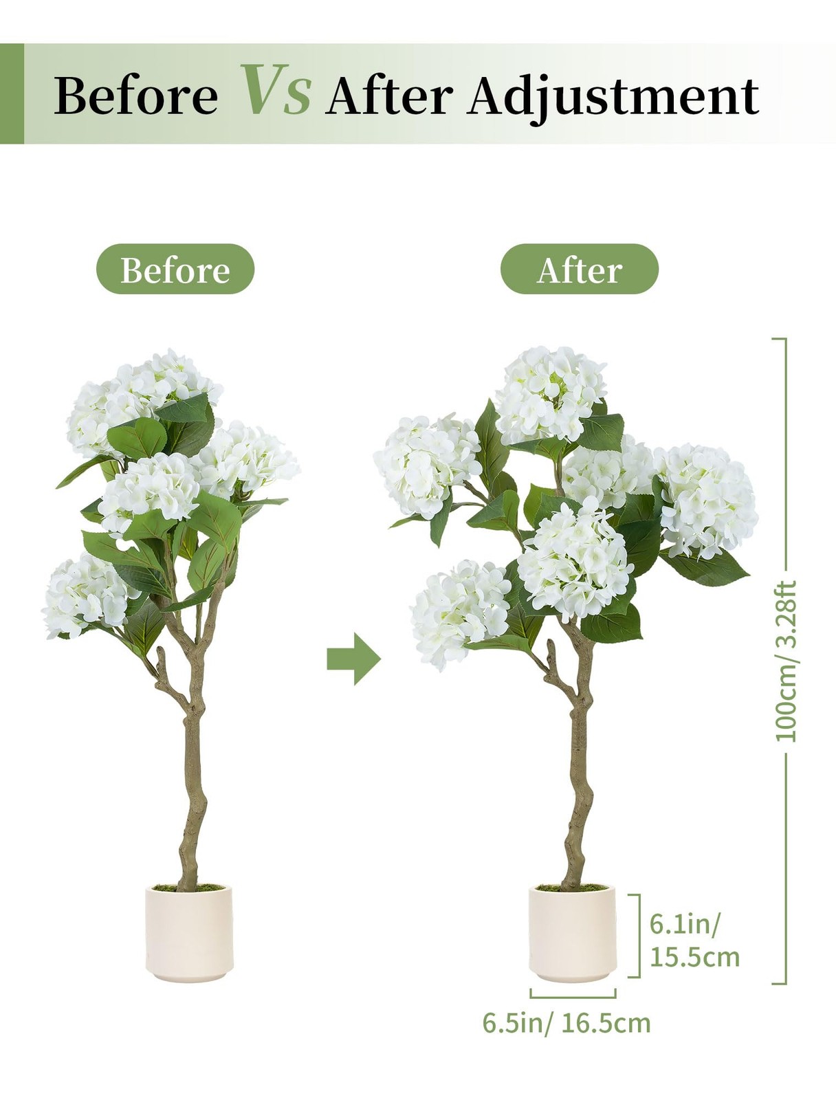 White Hydrangea Fake Tree: 2pc 39 Inch Artificial Silk Plants for Home Living…