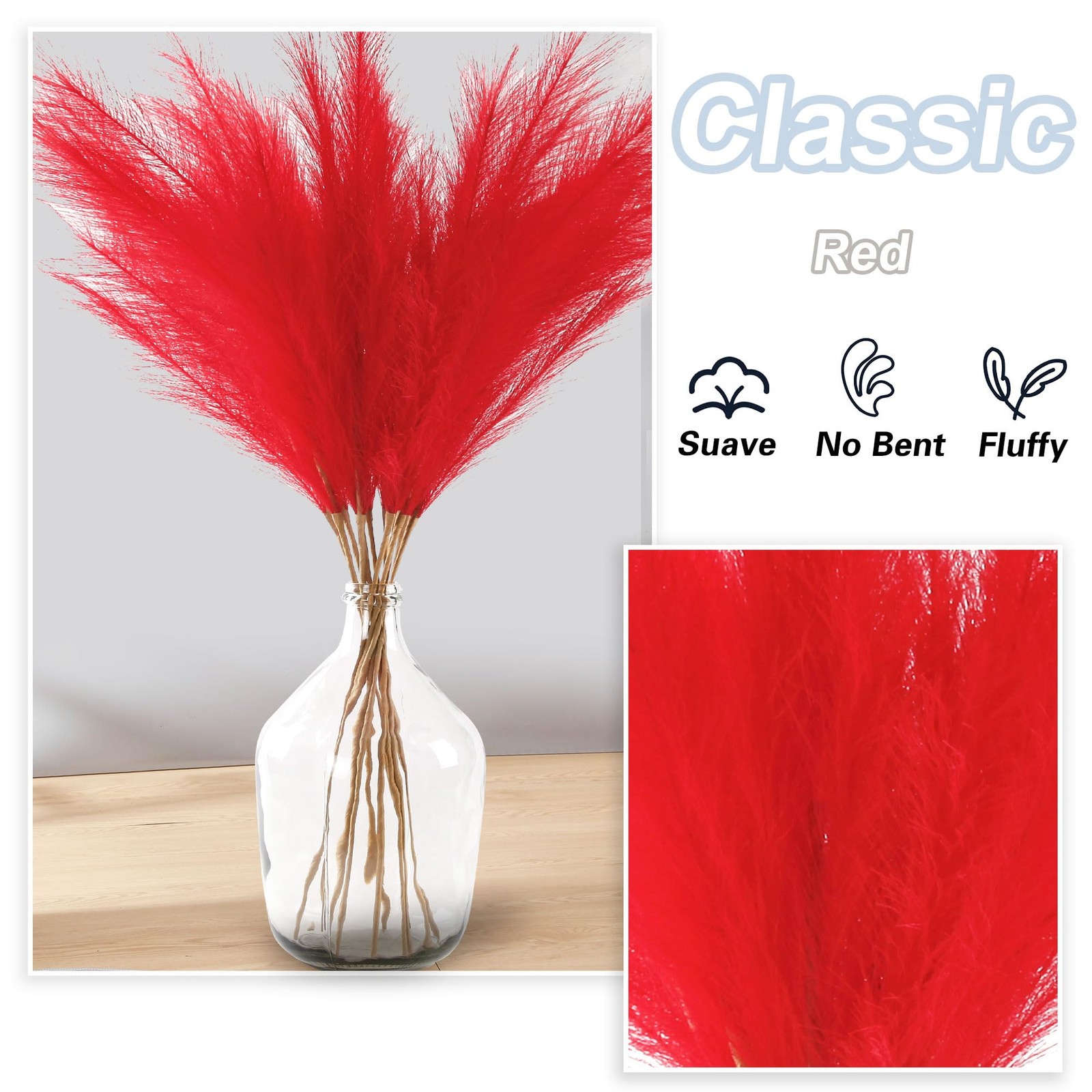 12 Pcs Red Faux Pampas Grass Decor 38″/3.1FT Tall Fake Pompas Floral Large Ar…