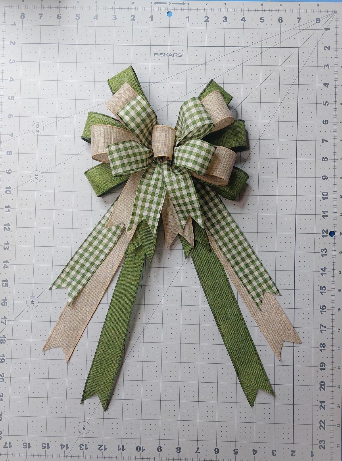 Gingham Check with Beige and Moss Green Bow
