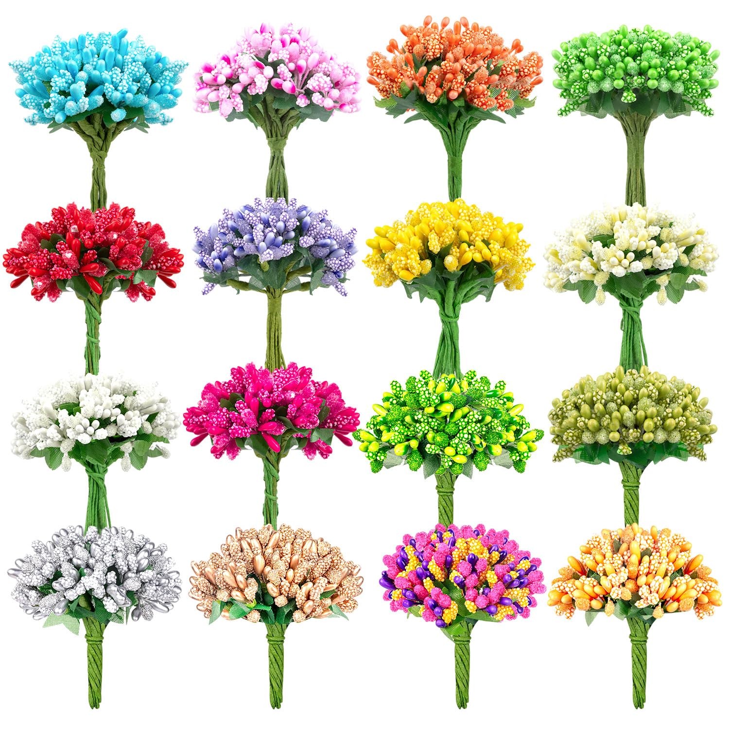 192 Pcs Premium Artificial Flower Stamens for Crafts, 16 Colored Heads Floral…