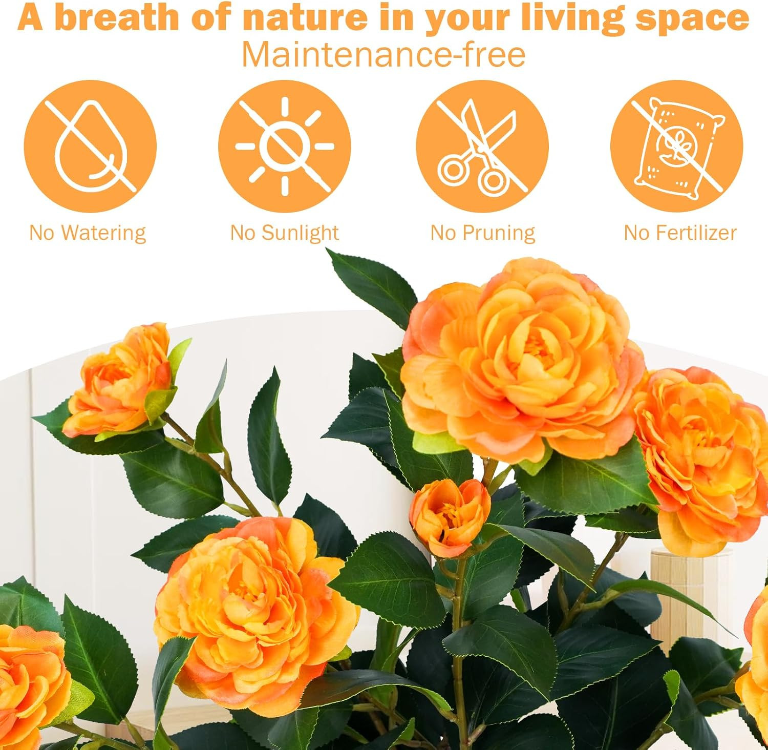 2FT Orange Artificial Camellia Tree – Perfect for Home & Office Decor