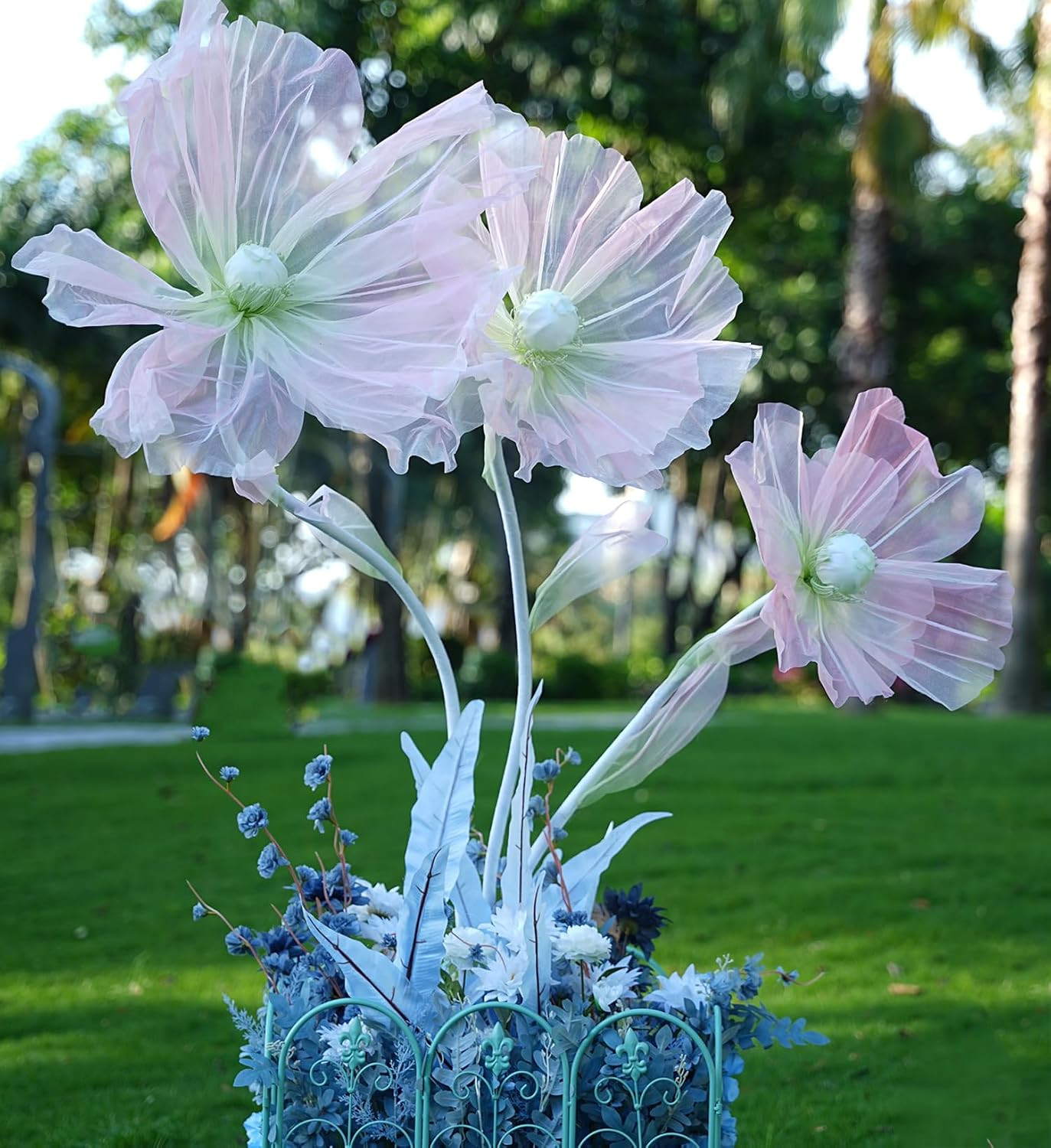 Giant Silk Flowers for Wedding Reception Decor – Green & Pink 5.6 Ft