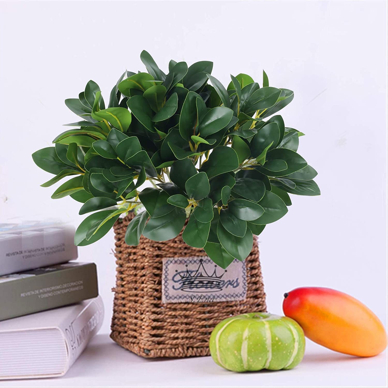 8Pcs Artificial Silk Greenery Fake Eucalyptus Leaves Stems Faux Shrubs Plants