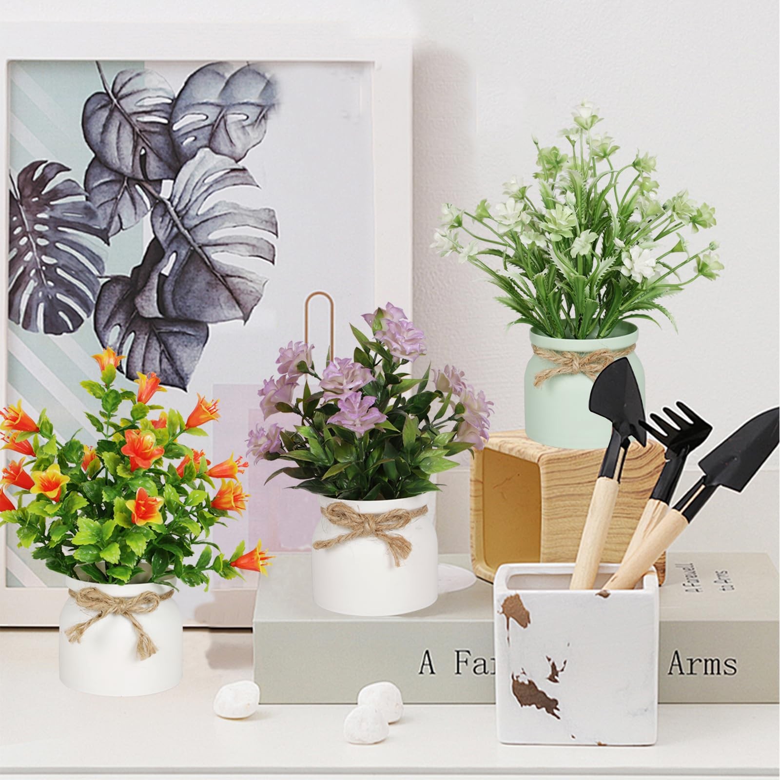 6pcs Artificial Pot Flowers Small Fake Plants Mini Potted Plants for Home Off…