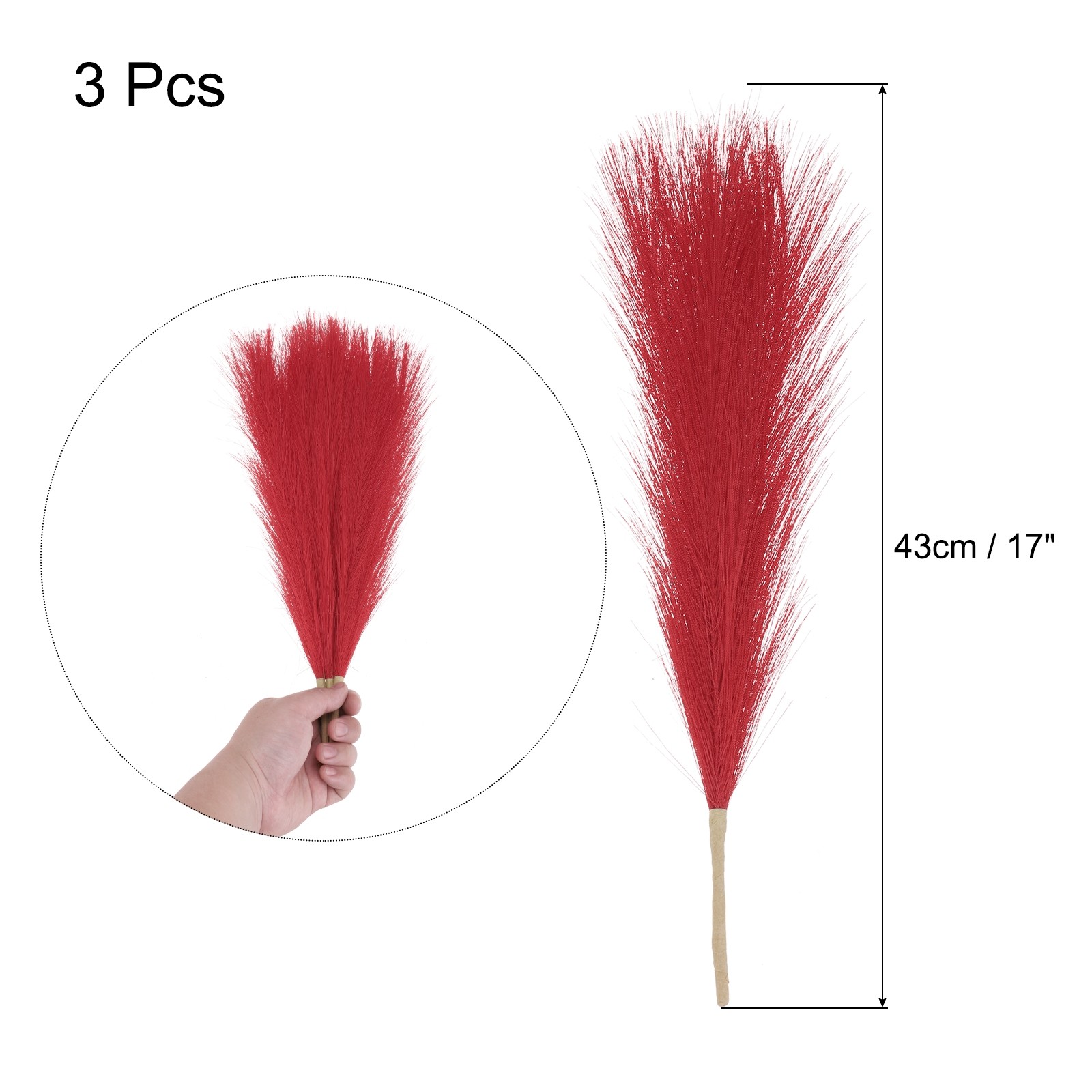 3pcs Dried Faux Pampas Grass 17″ Artificial Pampas Grass Decor Red