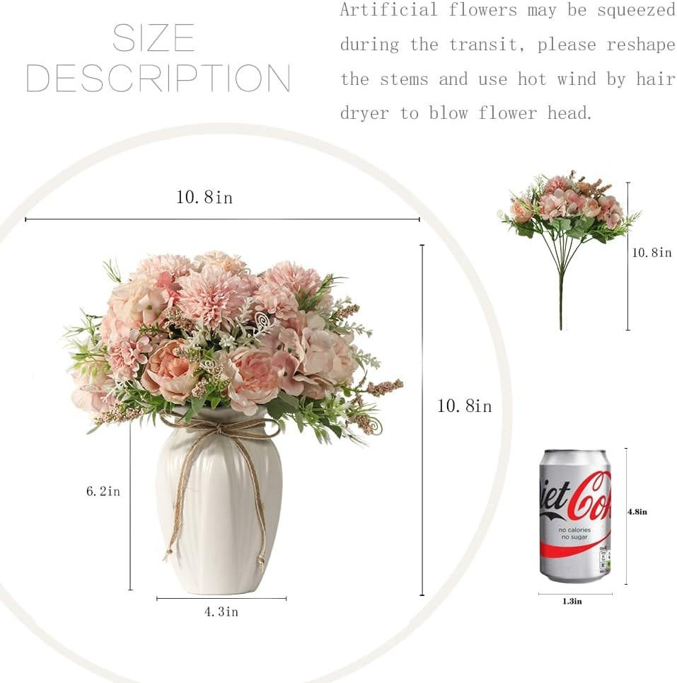 Pink Peony & Hydrangea Silk Flower Bouquet in Vase for Home Decor