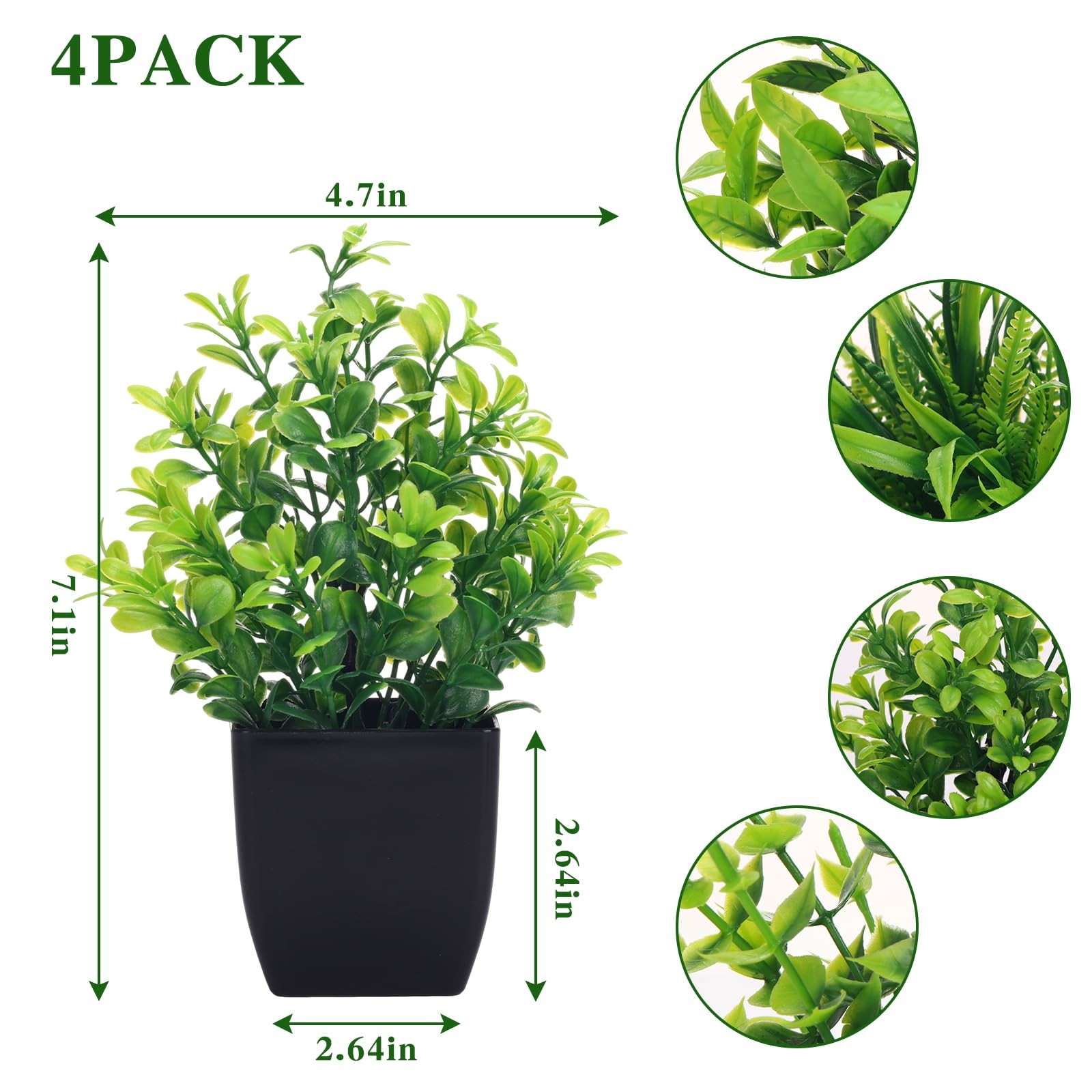 4 PCS Small Artificial Greenery Fake Plants Mini Black Pot Indoor Home Decor