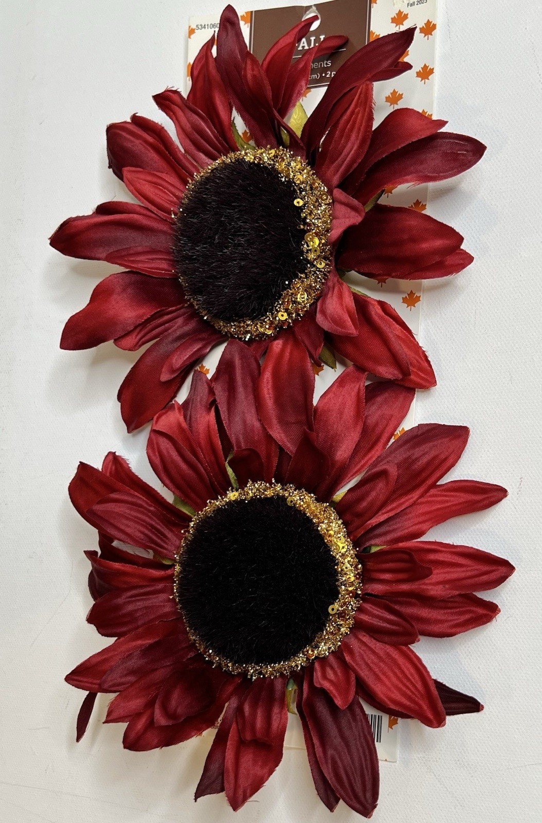 Artificial Sunflower 2pc Fall Flowers Red Clip-on Autumn Decor Ornament NWT NEW