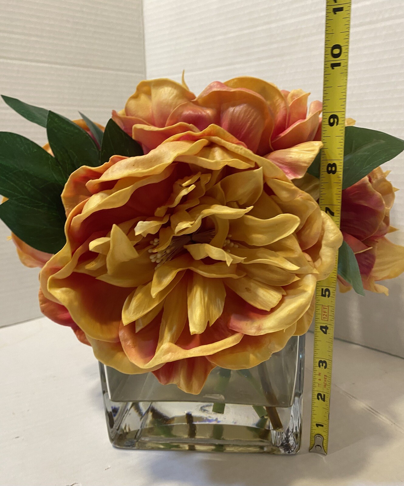 Artificial Flowers in Vase with Faux Acrylic Water Peonies Floral Peach Yellow