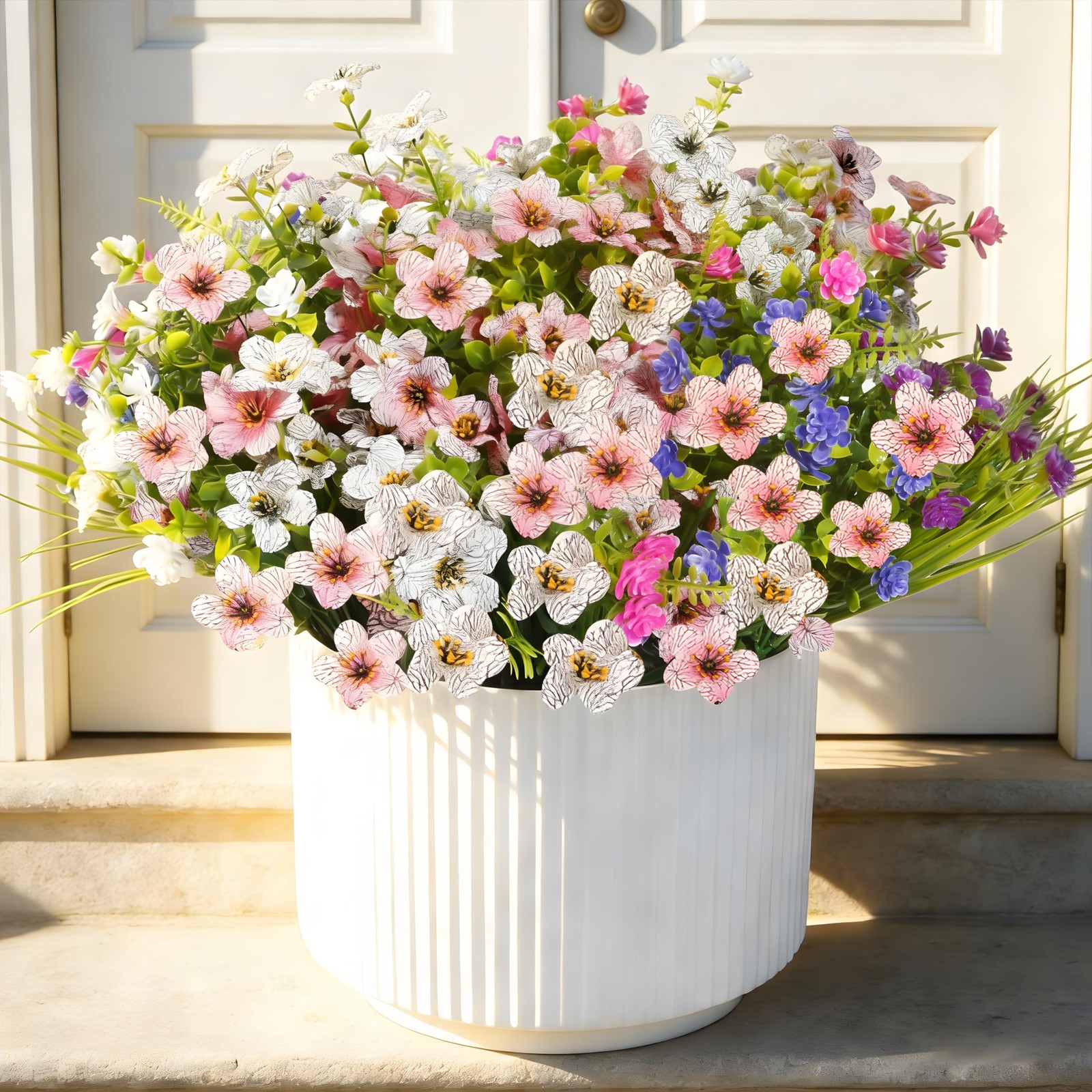 Fake Flowers for Outdoor UV Resistant 24 pcs Pink Artificial Flowers Outdoors…