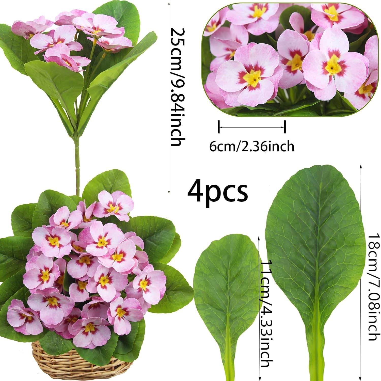 4 Pcs Artificial Flowers Outdoor Silk Pansy Flowers Pink Spring Flowers Pansies