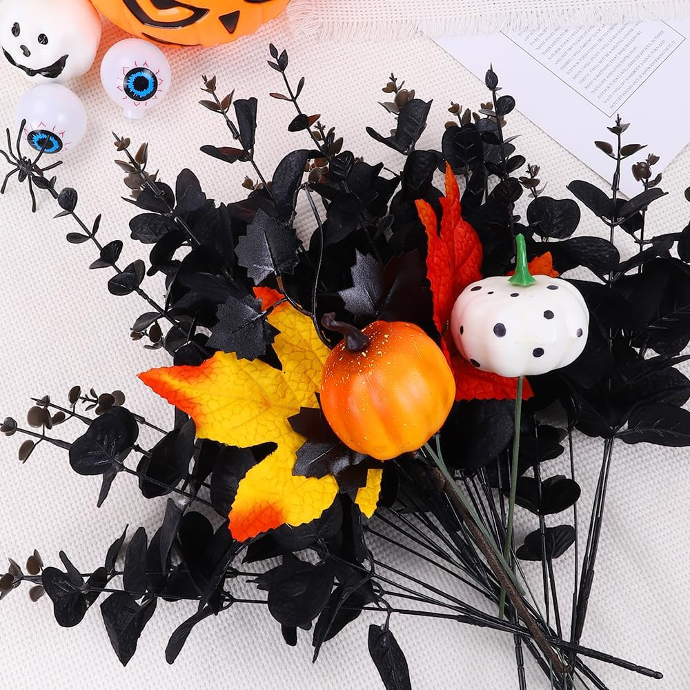 18Pcs Black Artificial Flowers 2 Styles Black Eucalyptus Stems for Table Centerp
