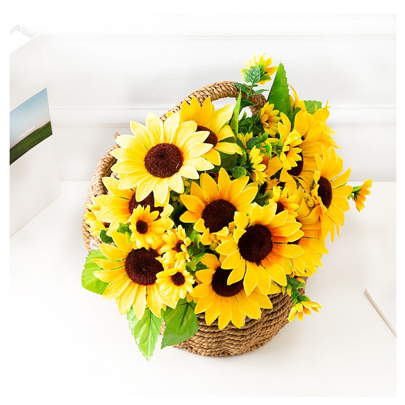 26 Head Artificial Decor Sunflower Silk Fake Flowers Bouquet Bridal Home Garden