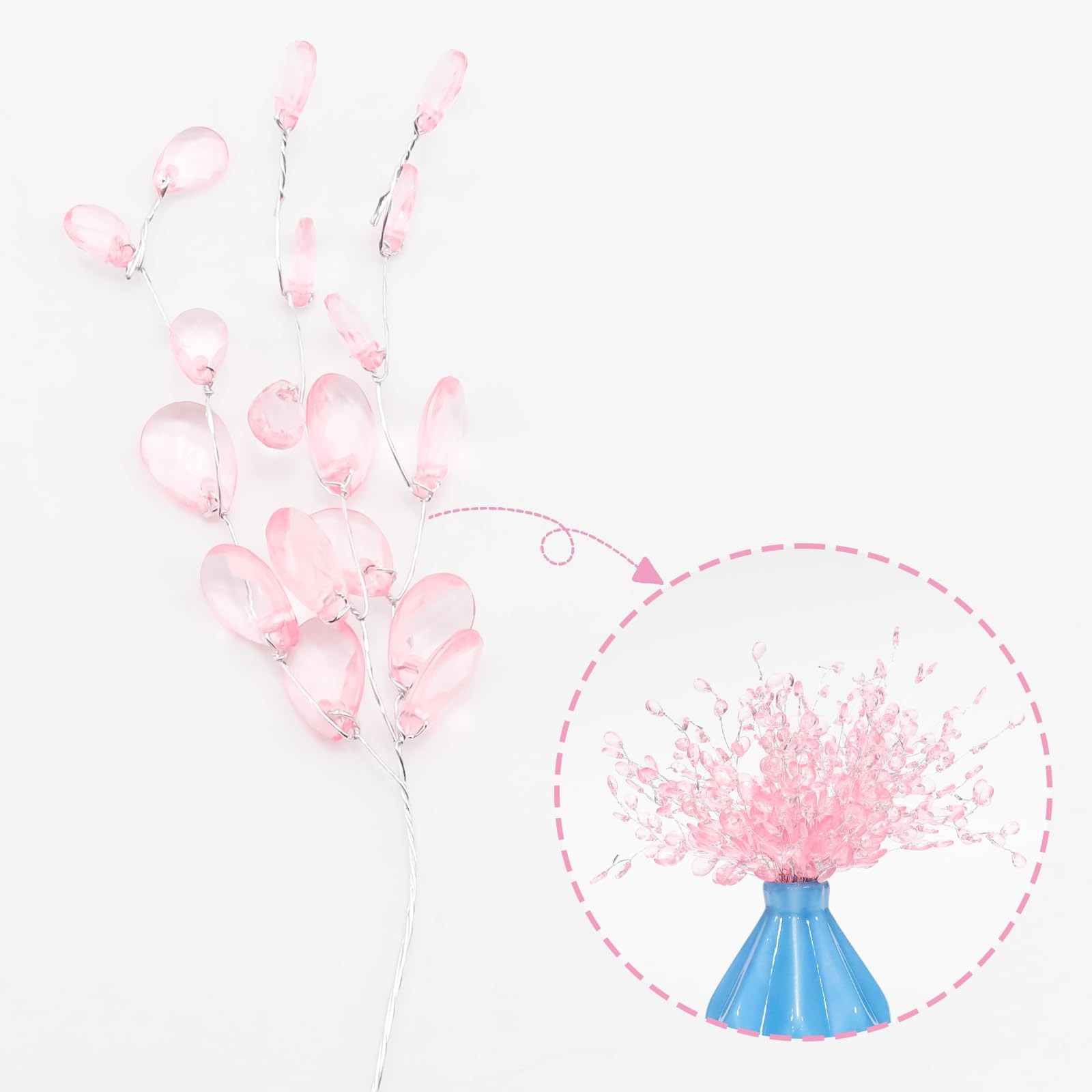 25 PCS Acrylic Crystal Flower Branch Pink Artificial Bead Drop Bouquet