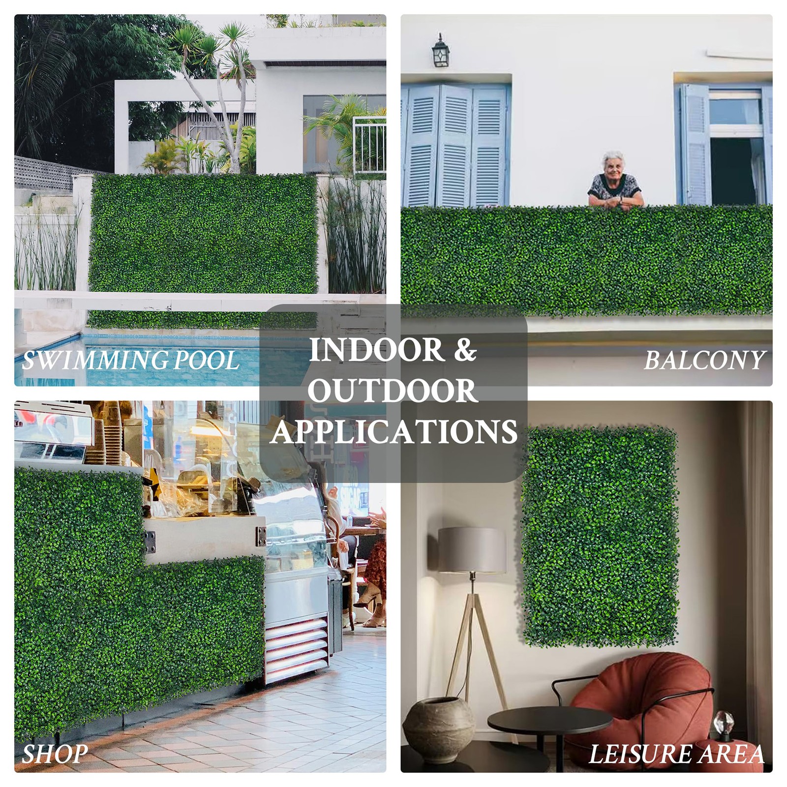 Artificial Grass Wall Panel 10″x10″ 12P, UV Protected Boxwood for Garden Decor