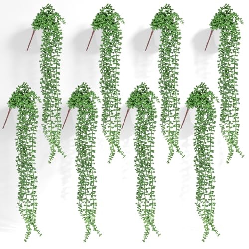 8 Pcs Artificial Succulents Hanging Plants, 27.6 Inch Fake String of Pearls