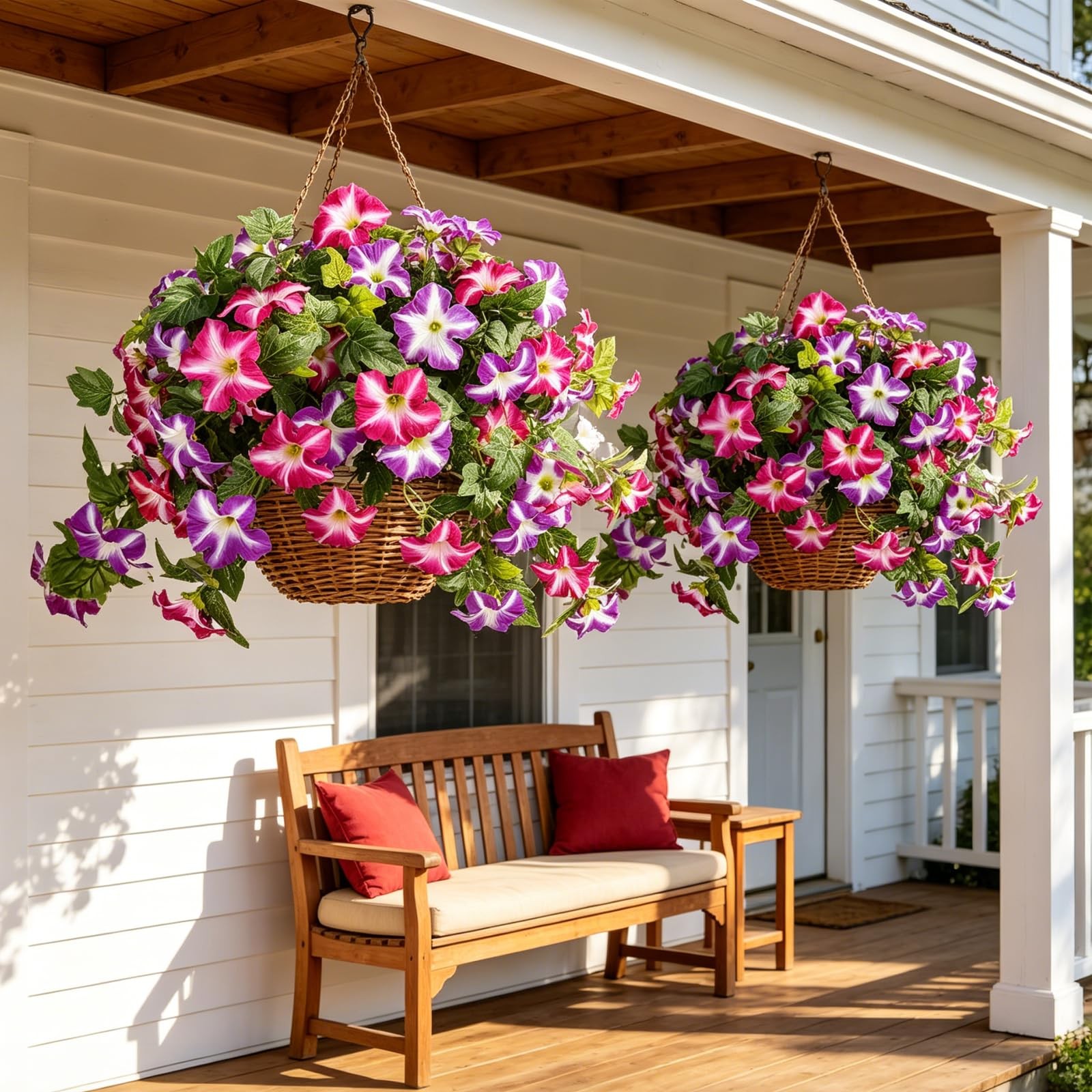 2 Pcs Artificial Handing Petunia Flowers for Outdoors, Artificial Fake Flower…