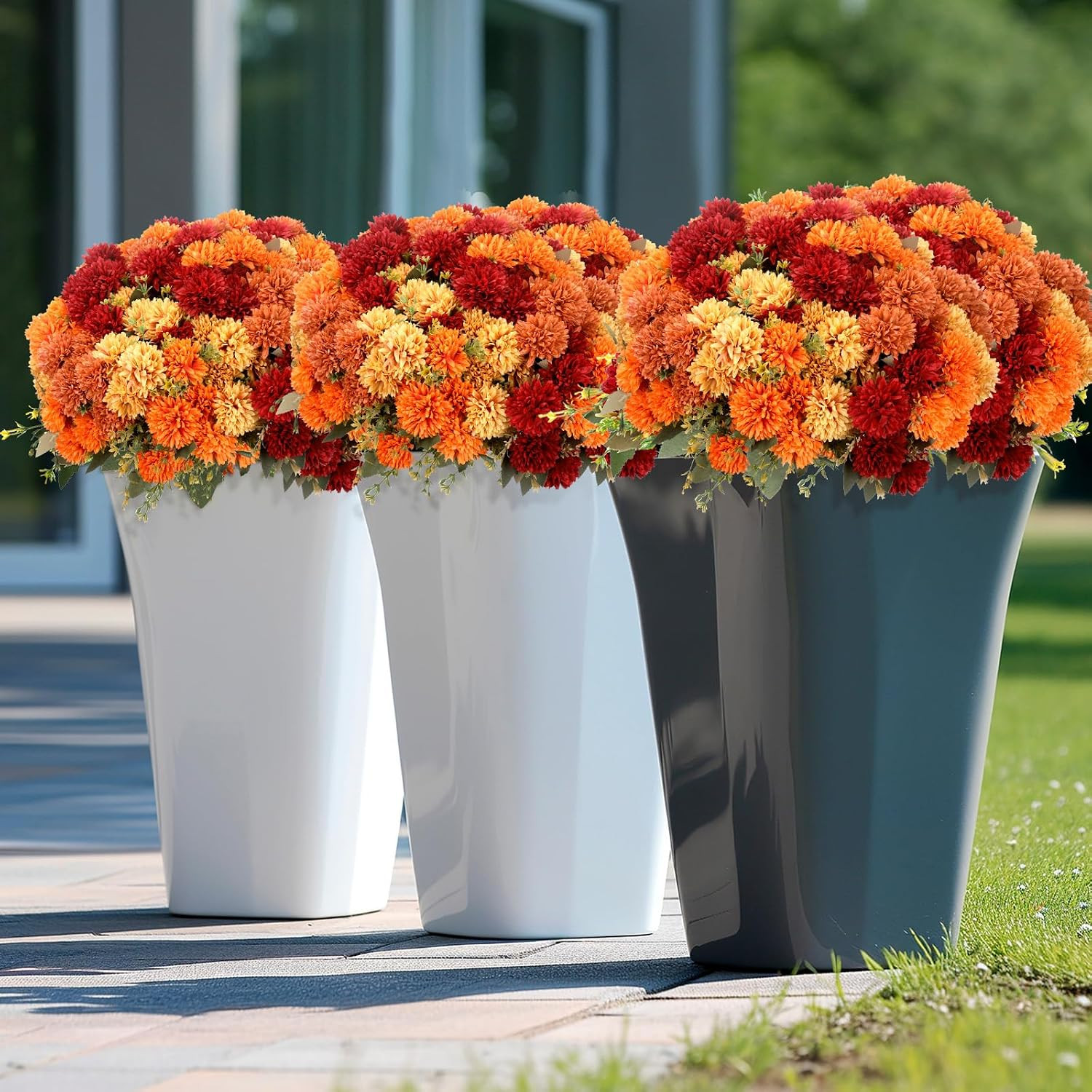 12 Pcs Fall Artificial Flowers for Outdoor Faux Mums Burnt Orange Flowers Assort