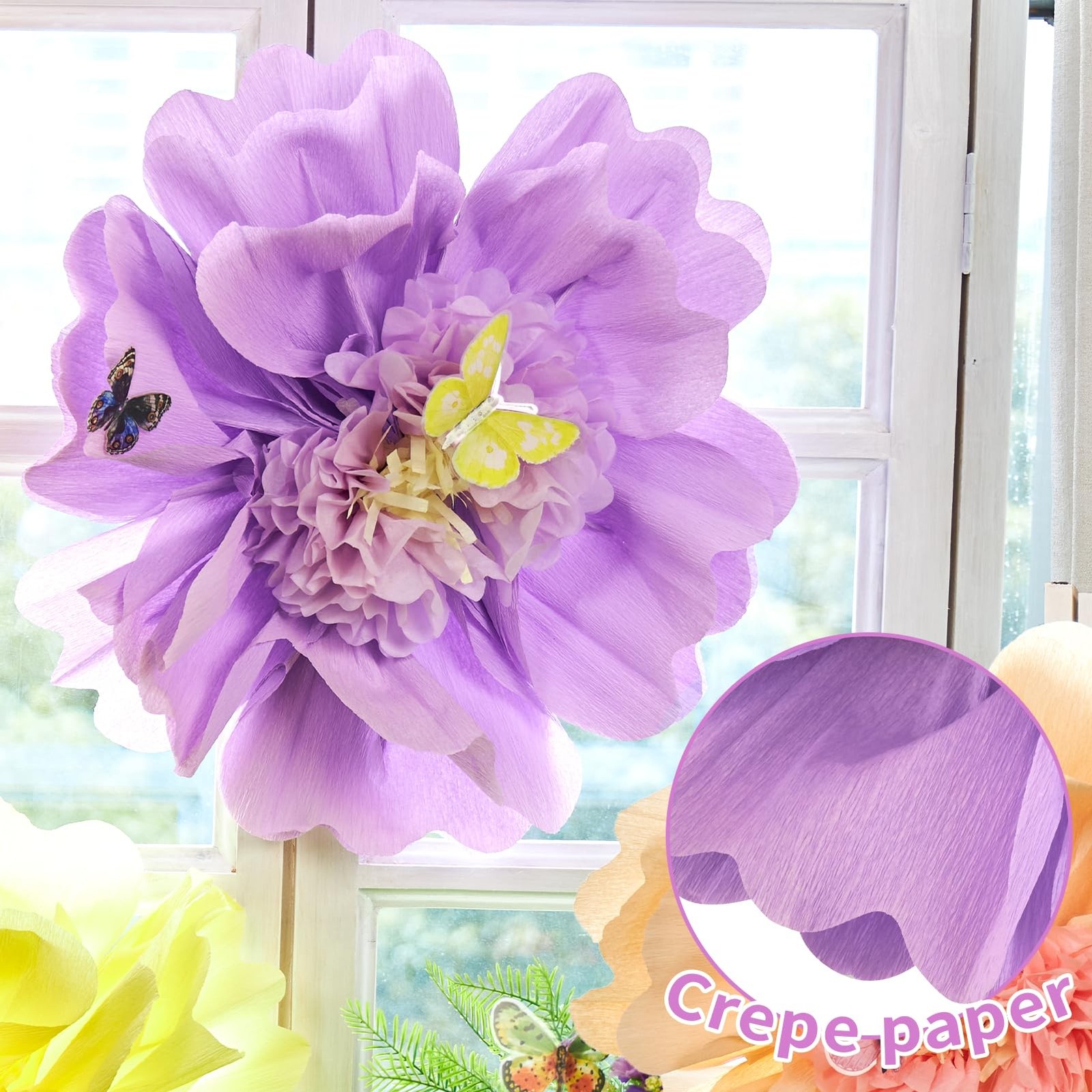 Pastel Paper Flower Butterfly Decorations 20” Giant Crepe Flowers Large Tiss…