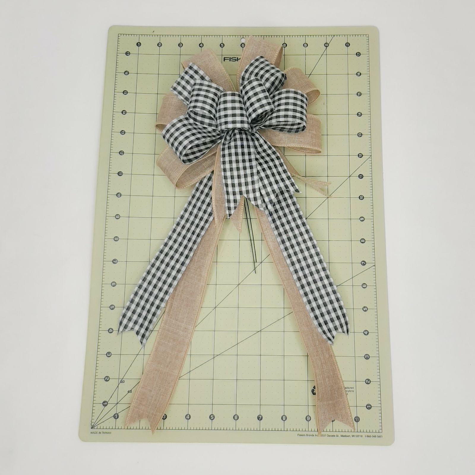Wreath Bow, Check, Linen, Beige