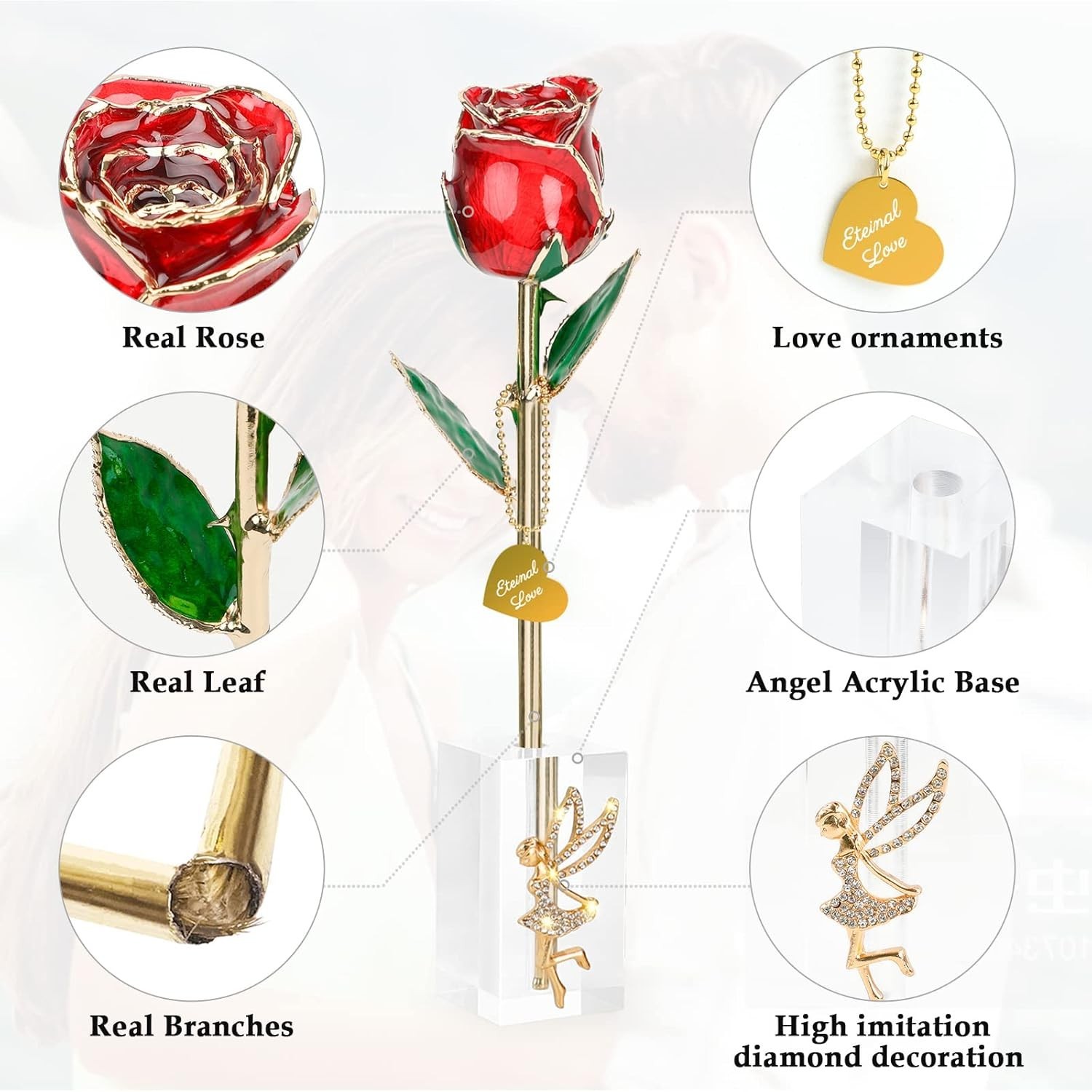 Valentine Gift Real Rose Dipped 24K Gold ，Best Valentines Rose Gift for Her Wife