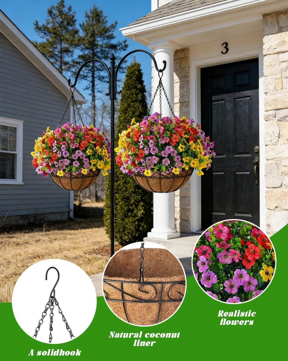 Artificial Faux Fake Hanging Flowers Plants Basket for Summer Outdoor outside De