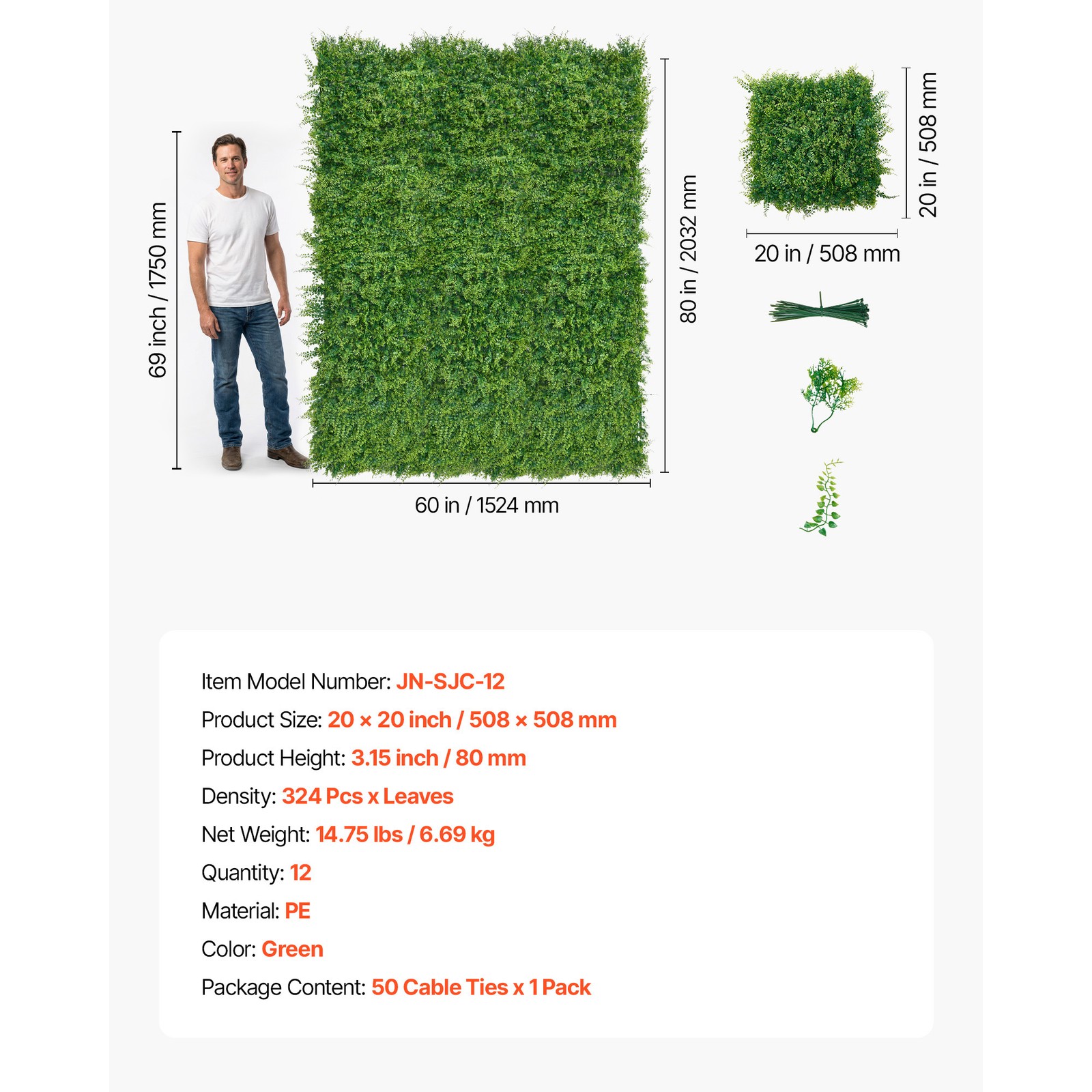 Uimoso Plant Wall Panels 12PCS 20 x 20 in Faux Boxwood for Greenery Decor