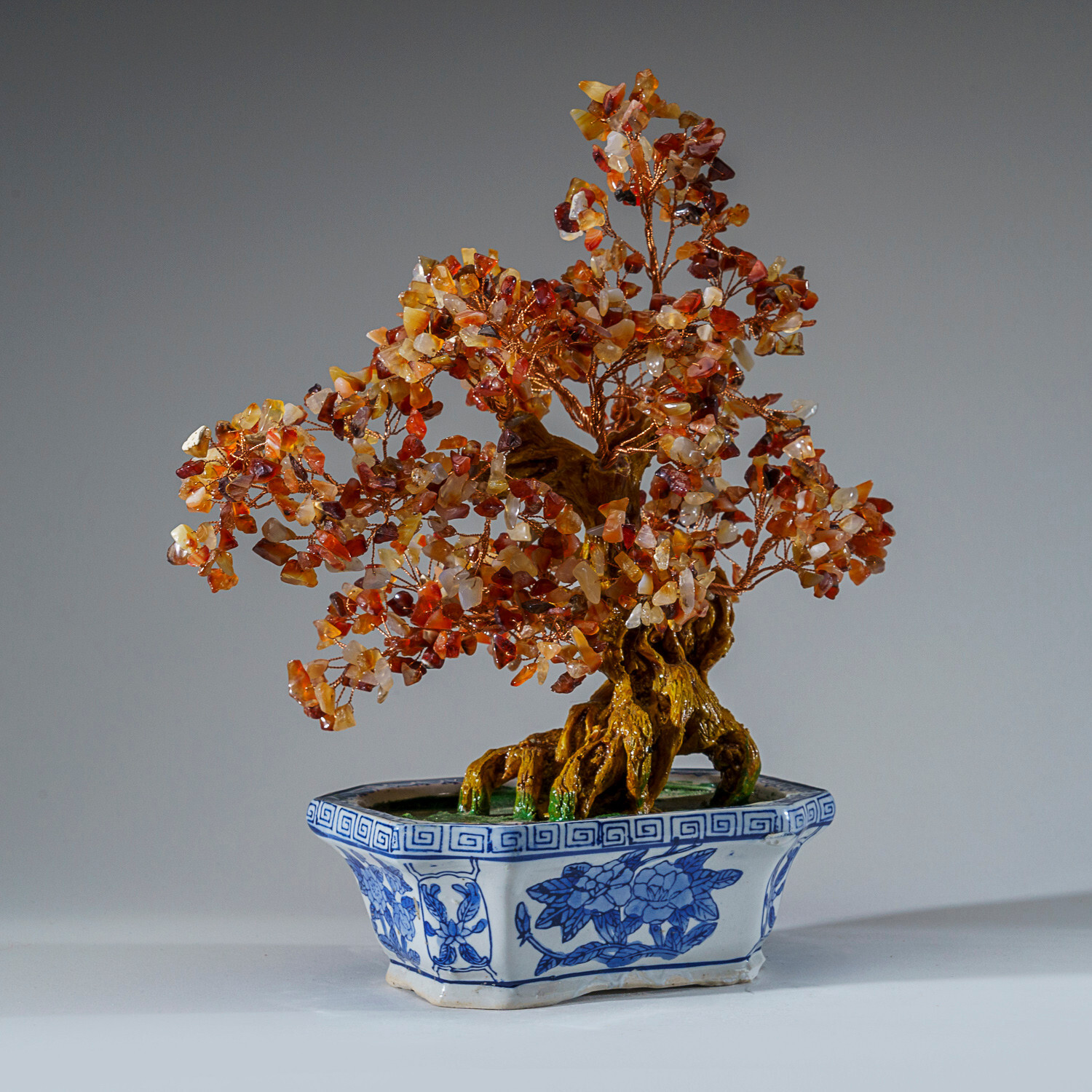 Genuine Carnelian Bonsai Gemstone Tree in Square Ceramic Pot (12”)