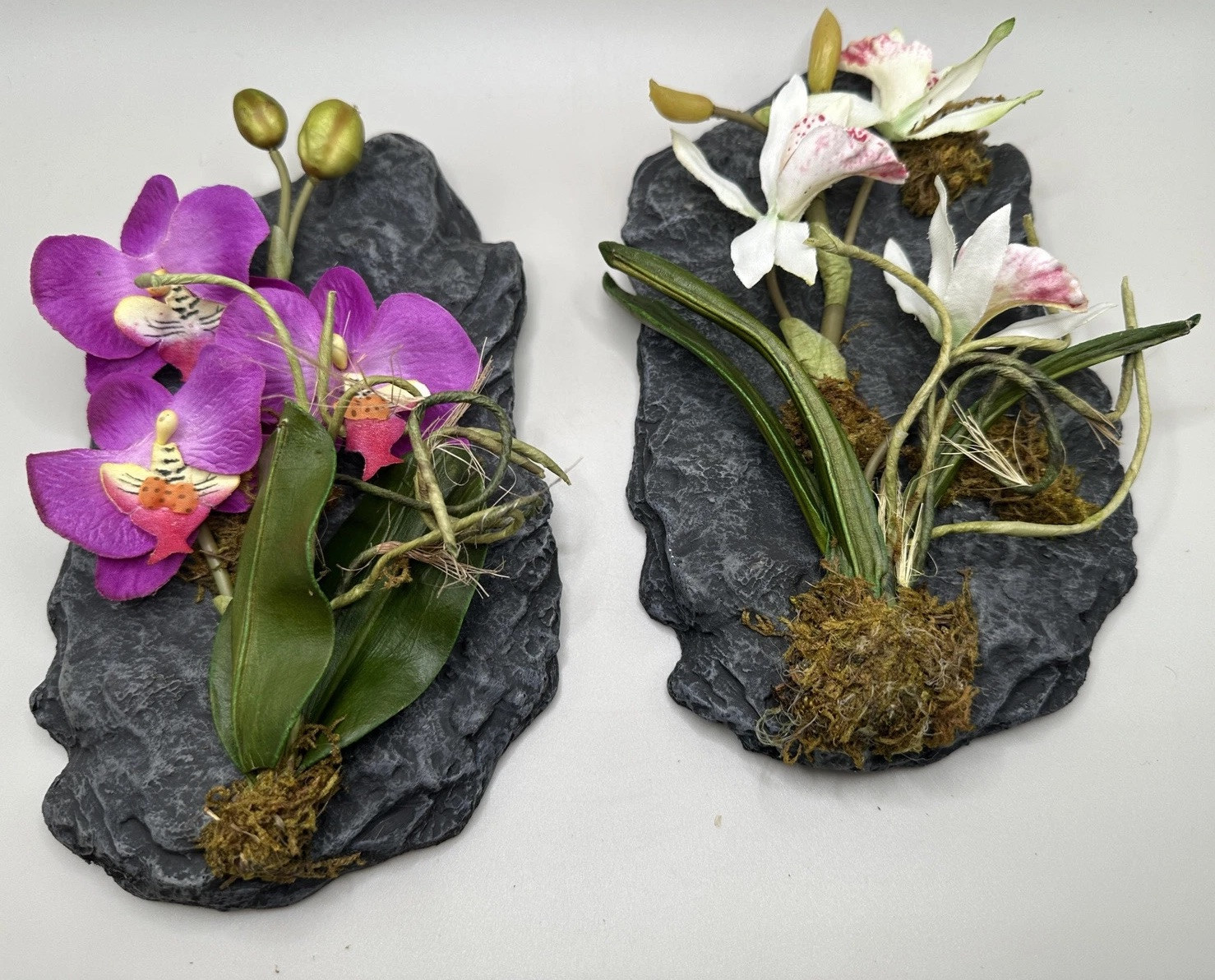 Artificial Orchid Floral Arrangement on Faux Stone Wall Decor (Set of Two) 2002