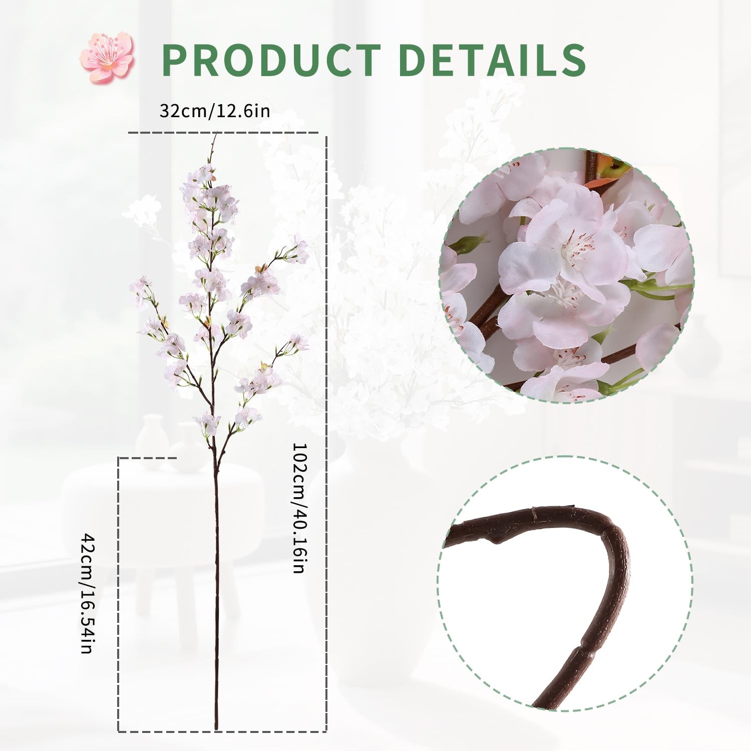 4pcs Silk Cherry Blossom Branches Artificial Flowers for Spring Tall Vase Dec…