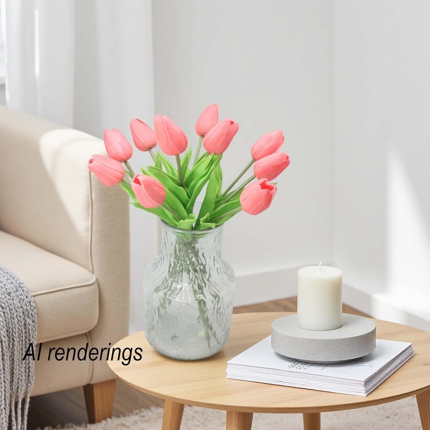 10-Heads Artificial Flowers PU Mini Real Touch Tulip Bouquets for Home Wedding P