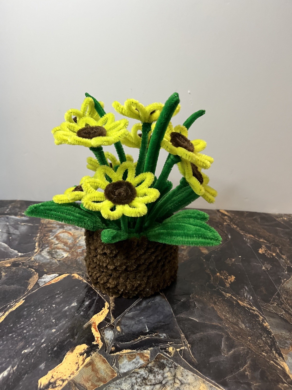 Yellow Sunflower Bouquet in Pot – Pipe Cleaner Flowers, Handmade Gift