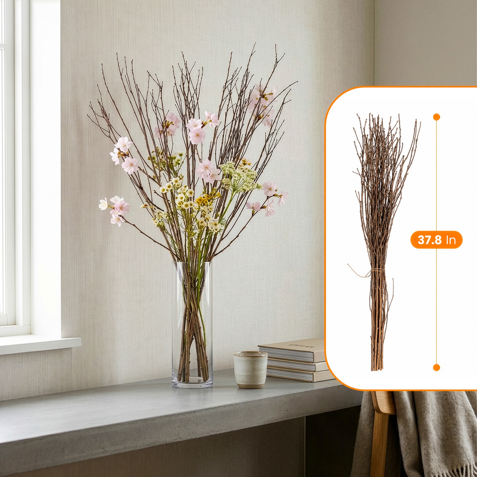 Uniquewise 37-inch Silver Willow Branches for Home Decor and Events, Brown