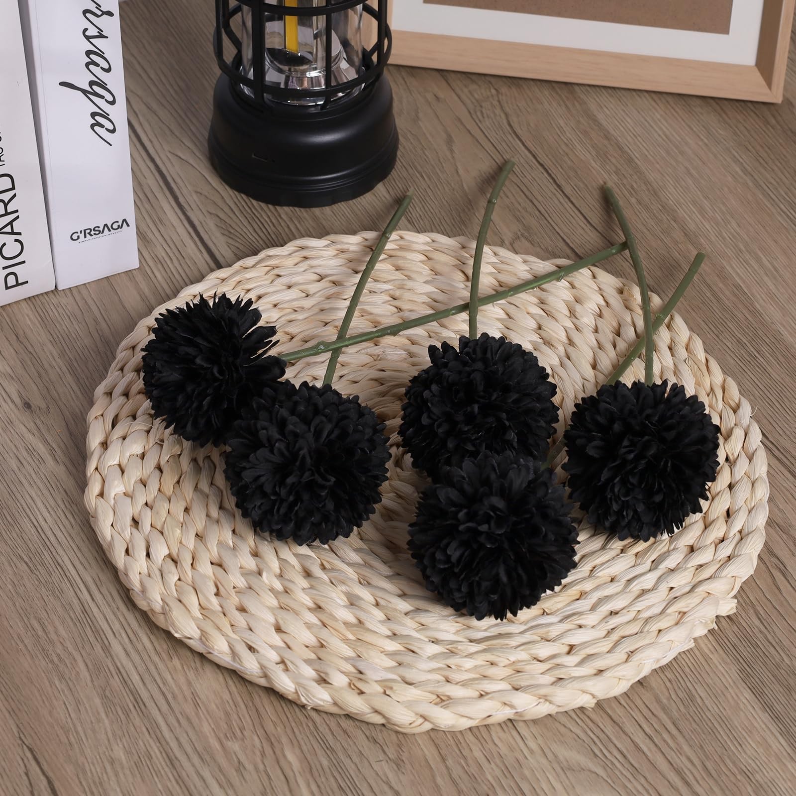 36 PCS Black Artificial Chrysanthemums Silk Fake Mums Halloween Gothic Decor