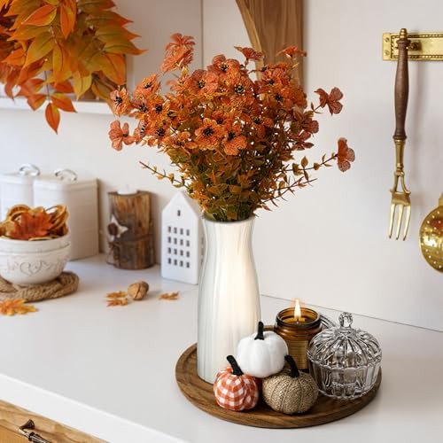 10 Pcs Fall Wooden Decorative Tray Set with Round Wood Tray Scented Candles