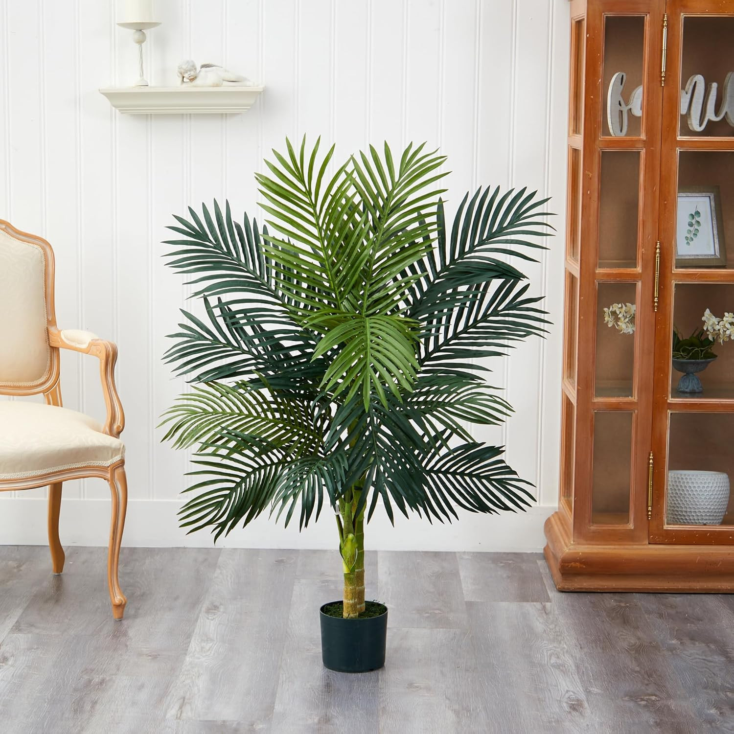 Nearly Natural 4Ft Golden Cane Palm, Double Stalk Artificial Tree with Lush Real