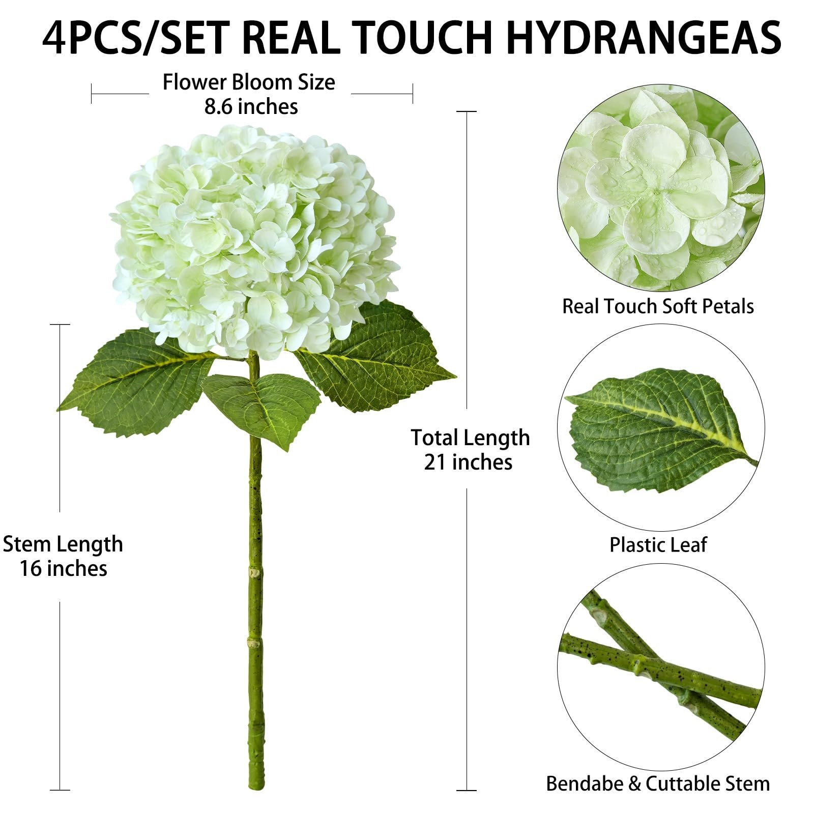 4 Pcs Real Touch Hydrangeas Artificial Flowers , Light Green &Dark Green Fake…