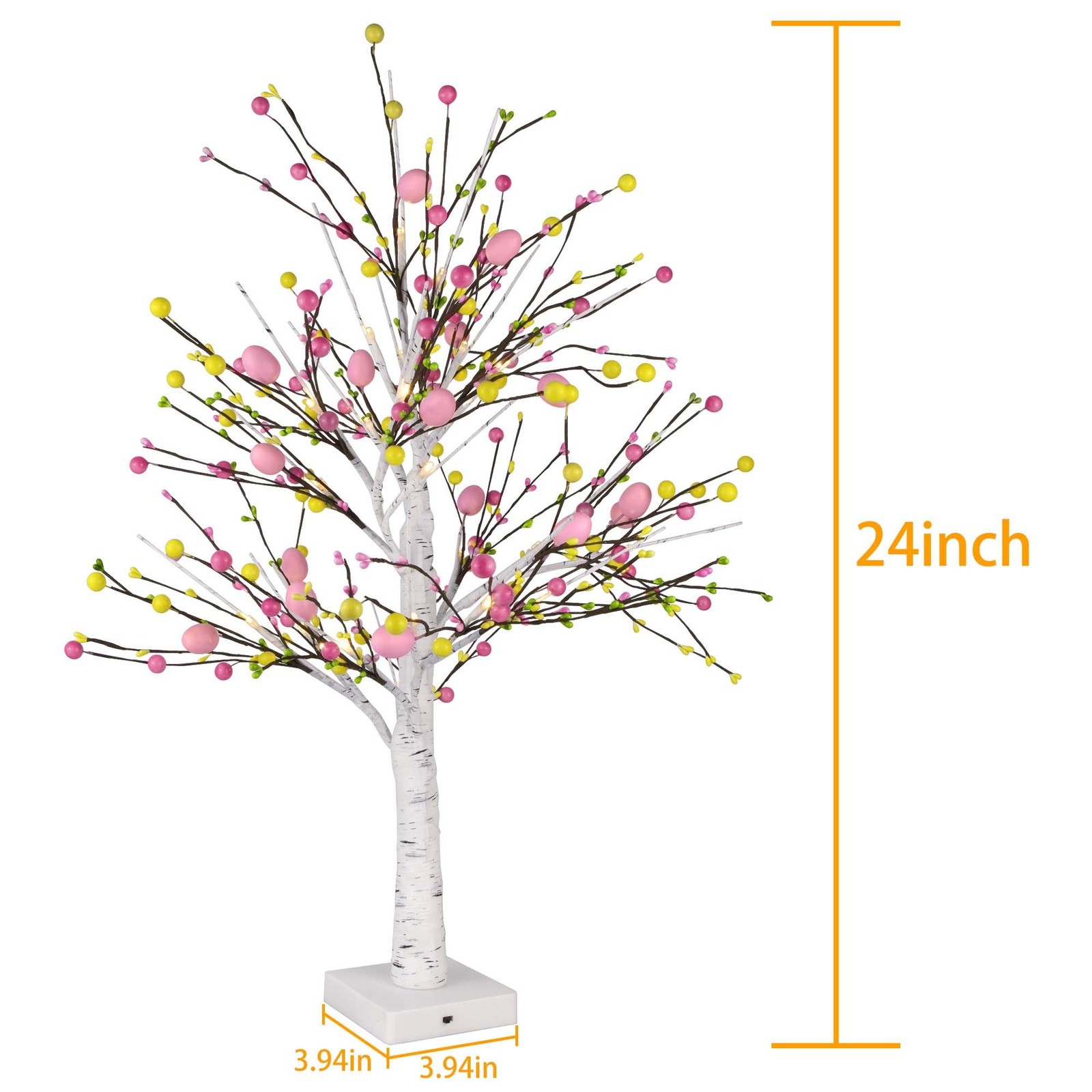 Easter Decorations, 2 Pcs Pre-lit 24 Inch Easter Egg Tree with 24 LED Lights, Ba