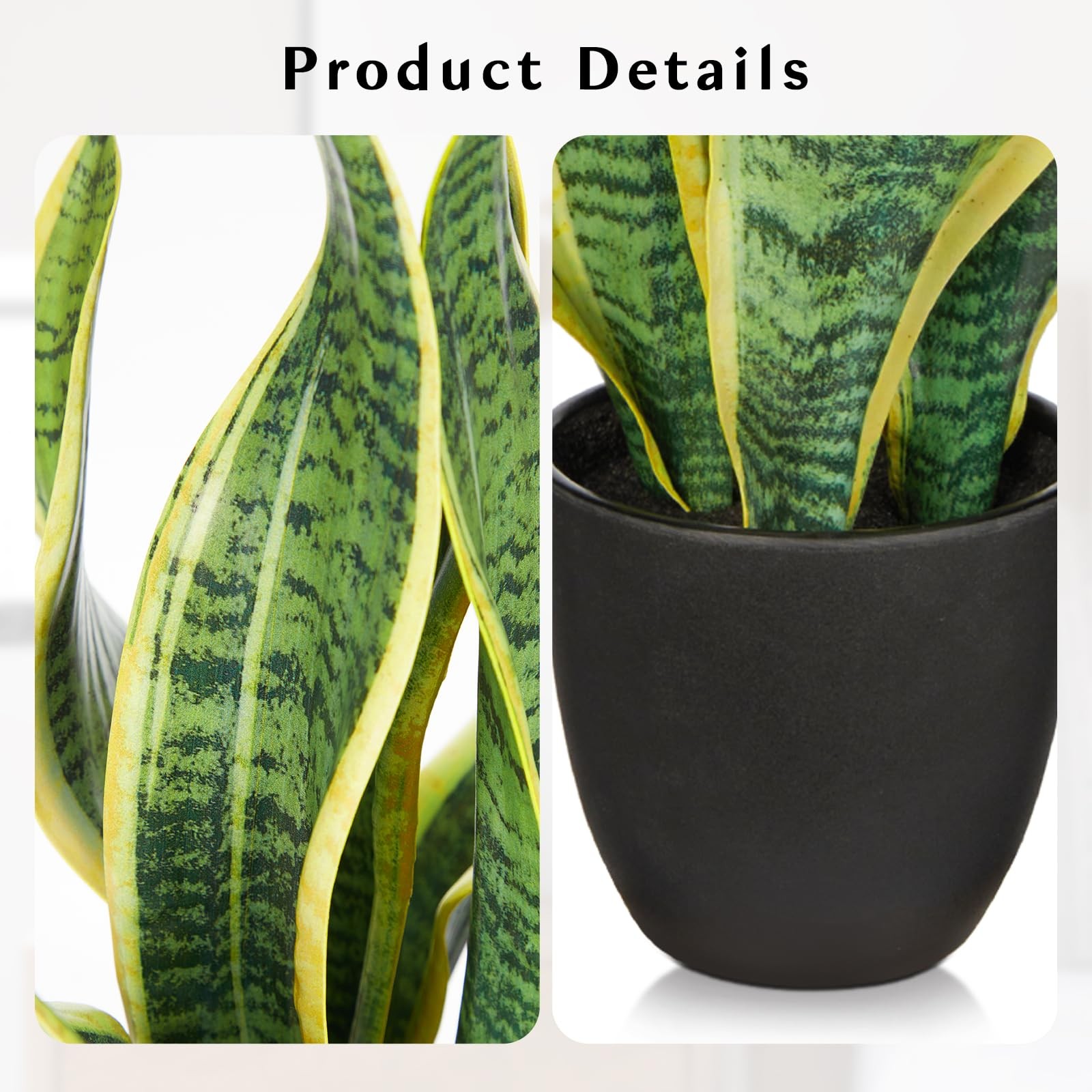 Fake Snake Plant 16 Inch Artificial Indoor Sansevieria Black Pot Home Decor