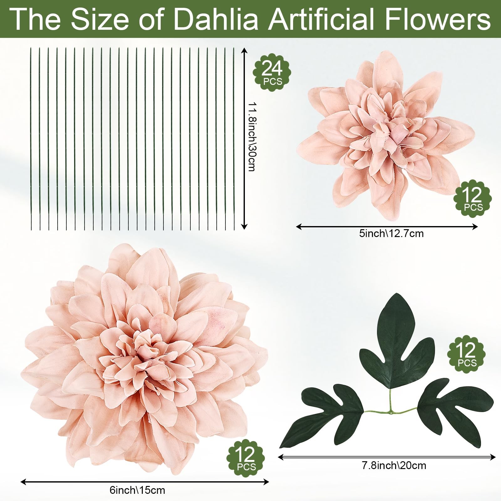 Dahlia Artificial Flowers – 24 PCS Faux Silk Floral with Stem Bulk for Crafts…