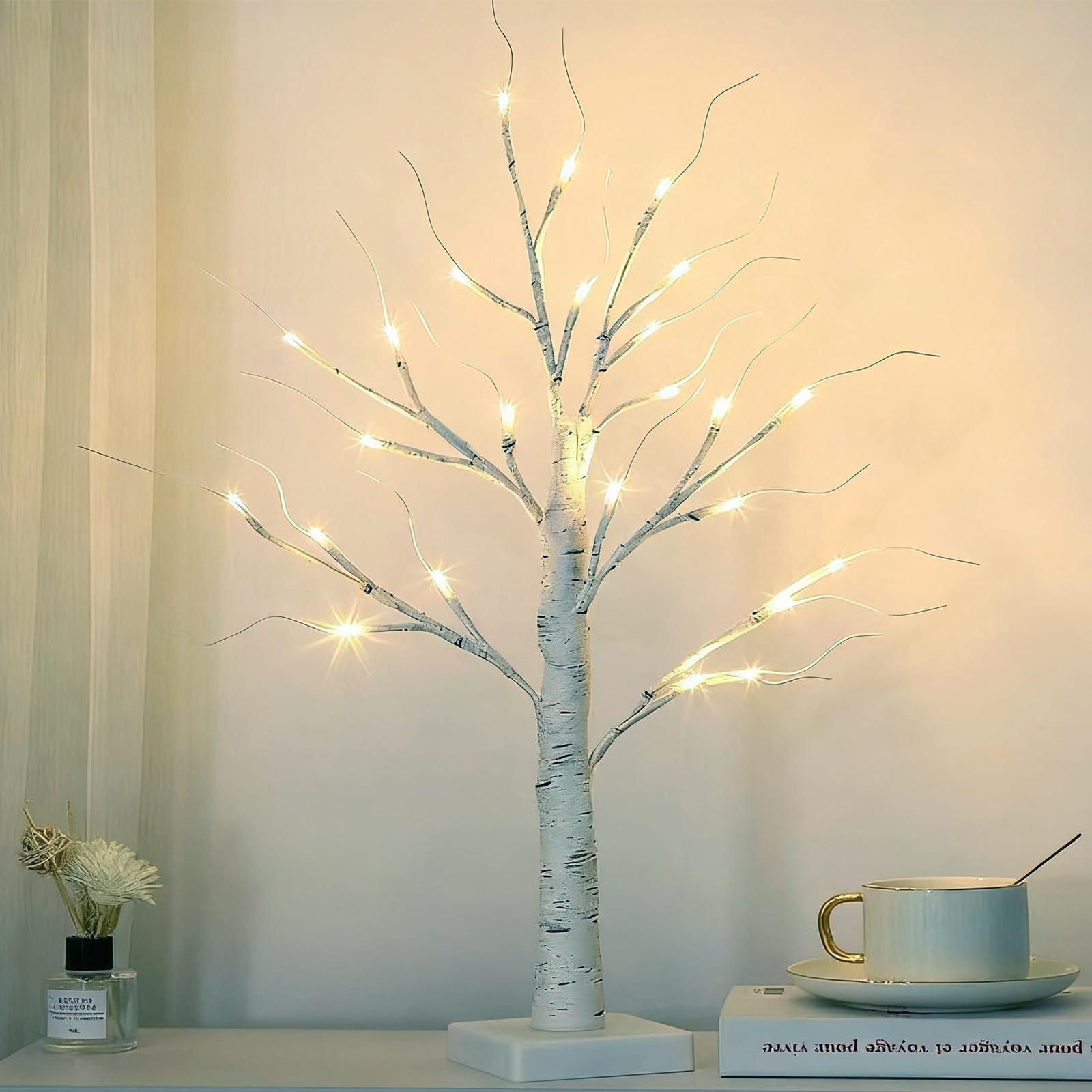 2 FT LED Birch Tree Light Warm White Artificial Tabletop Centerpiece Decor