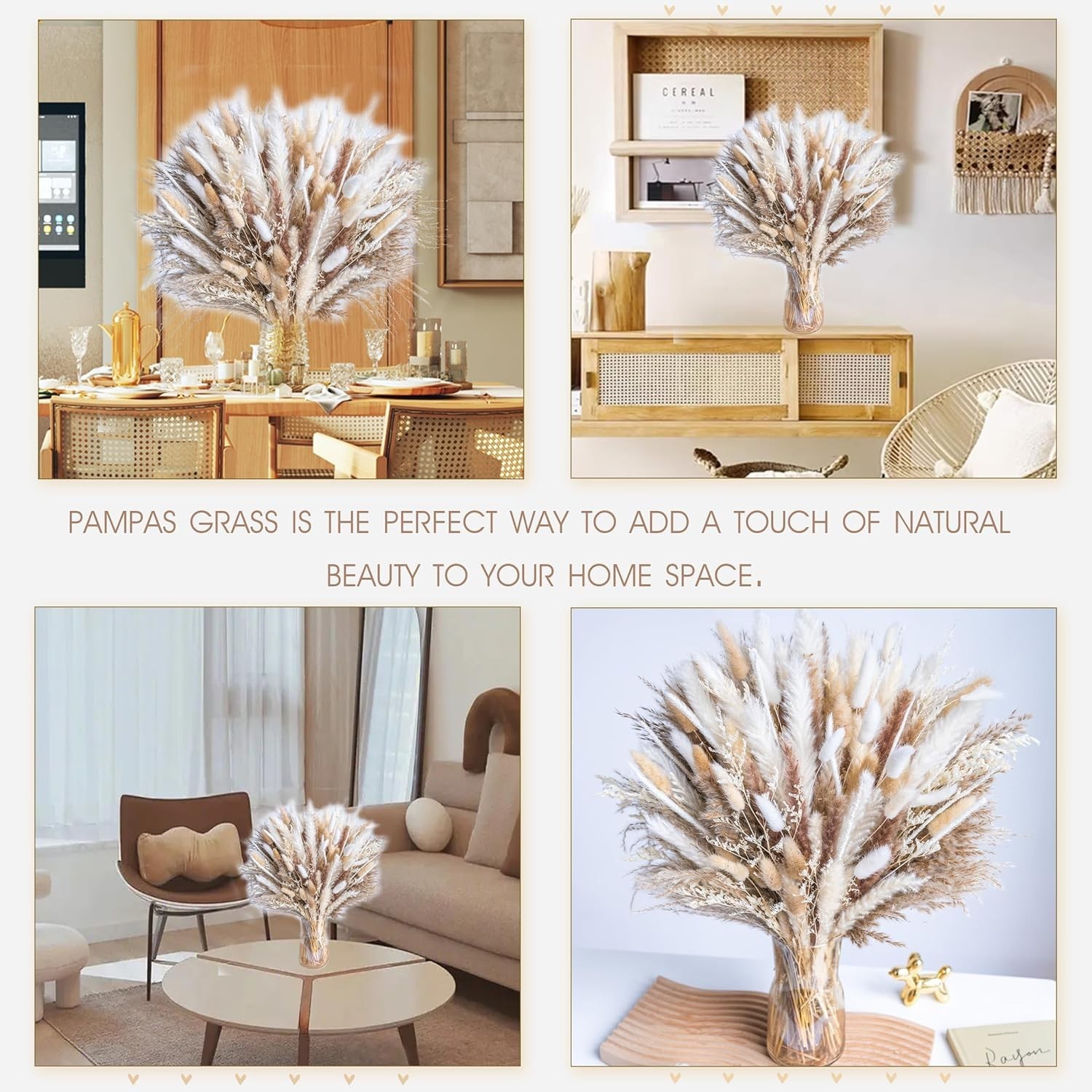 Natural Dried Pampas Grass | 220PCS for Luxurious Boho Floral Arrangements