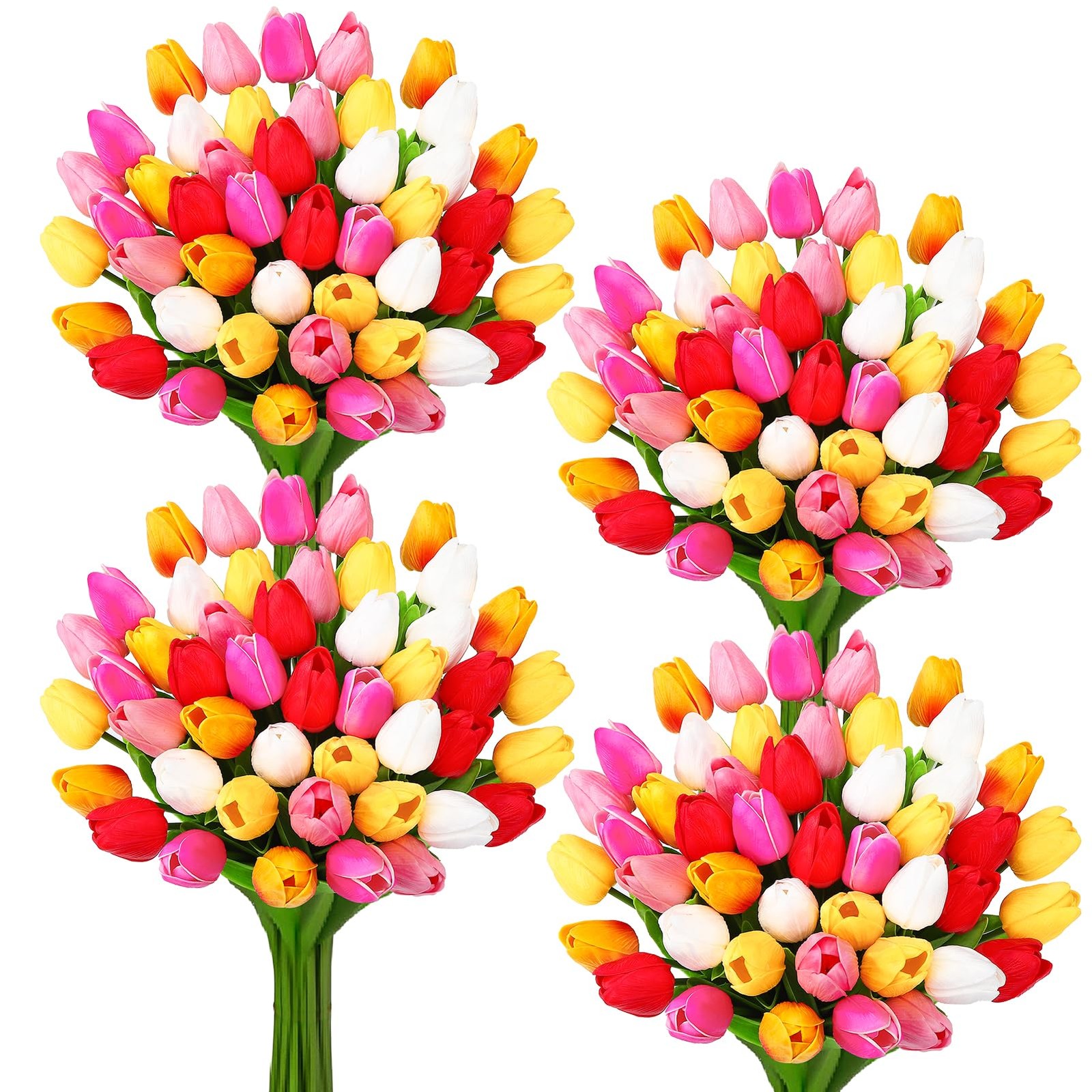 48 PCS Artificial Tulips Bouquet PU Real Touch Mixed Color Spring Party Decor